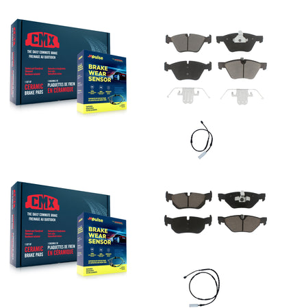 Front Rear Ceramic Disc Brake Pads And Wear Sensors Kit For 2013 BMW 128i 3.0L KCW-100077