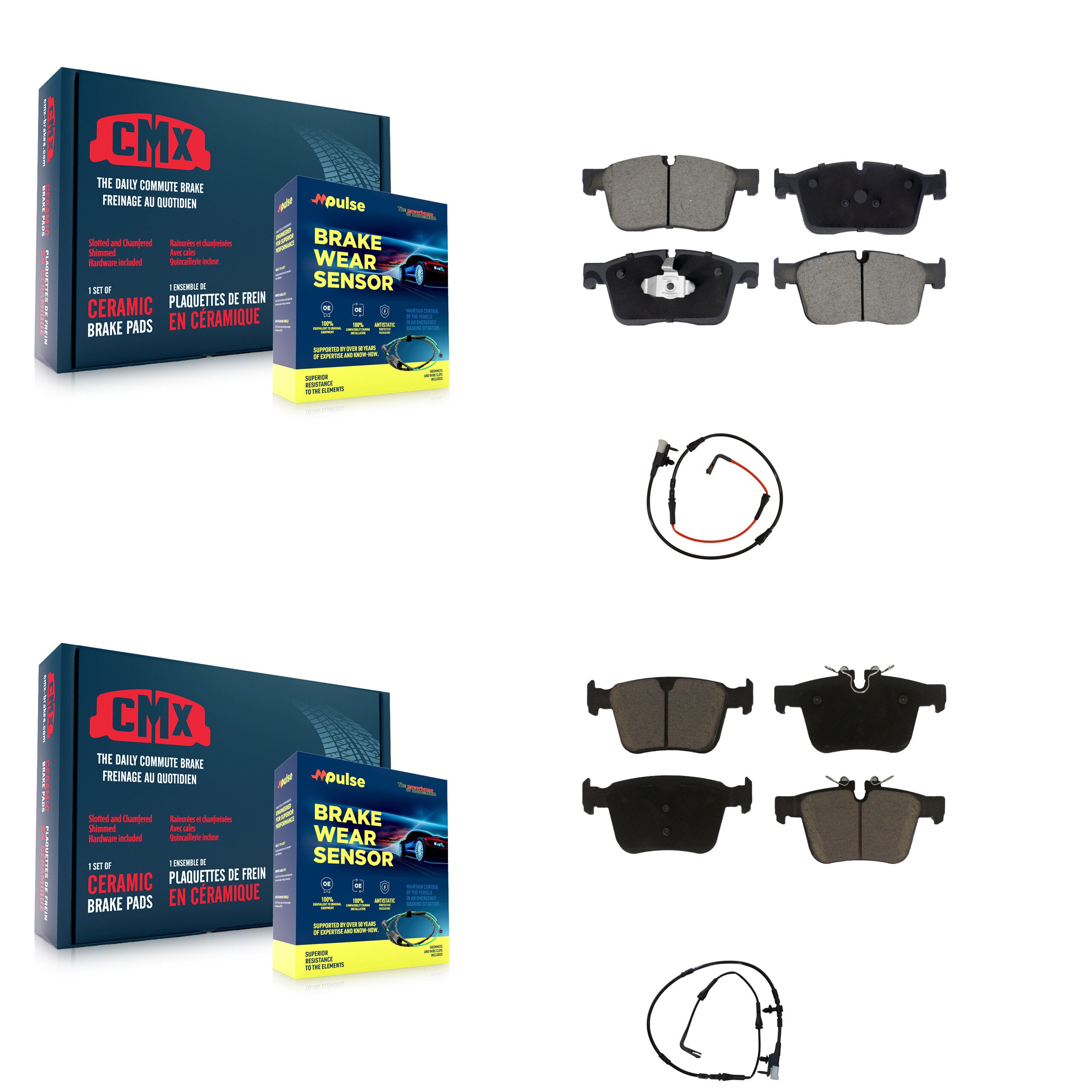 Front Rear Ceramic Disc Brake Pads And Wear Sensors Kit For Jaguar XE KCW-100097
