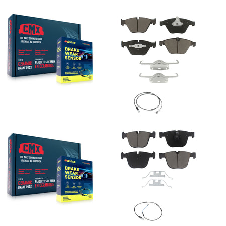 Front Rear Ceramic Disc Brake Pads And Wear Sensors Kit For 2010 BMW 535i Base with 3.0L KCW-100106