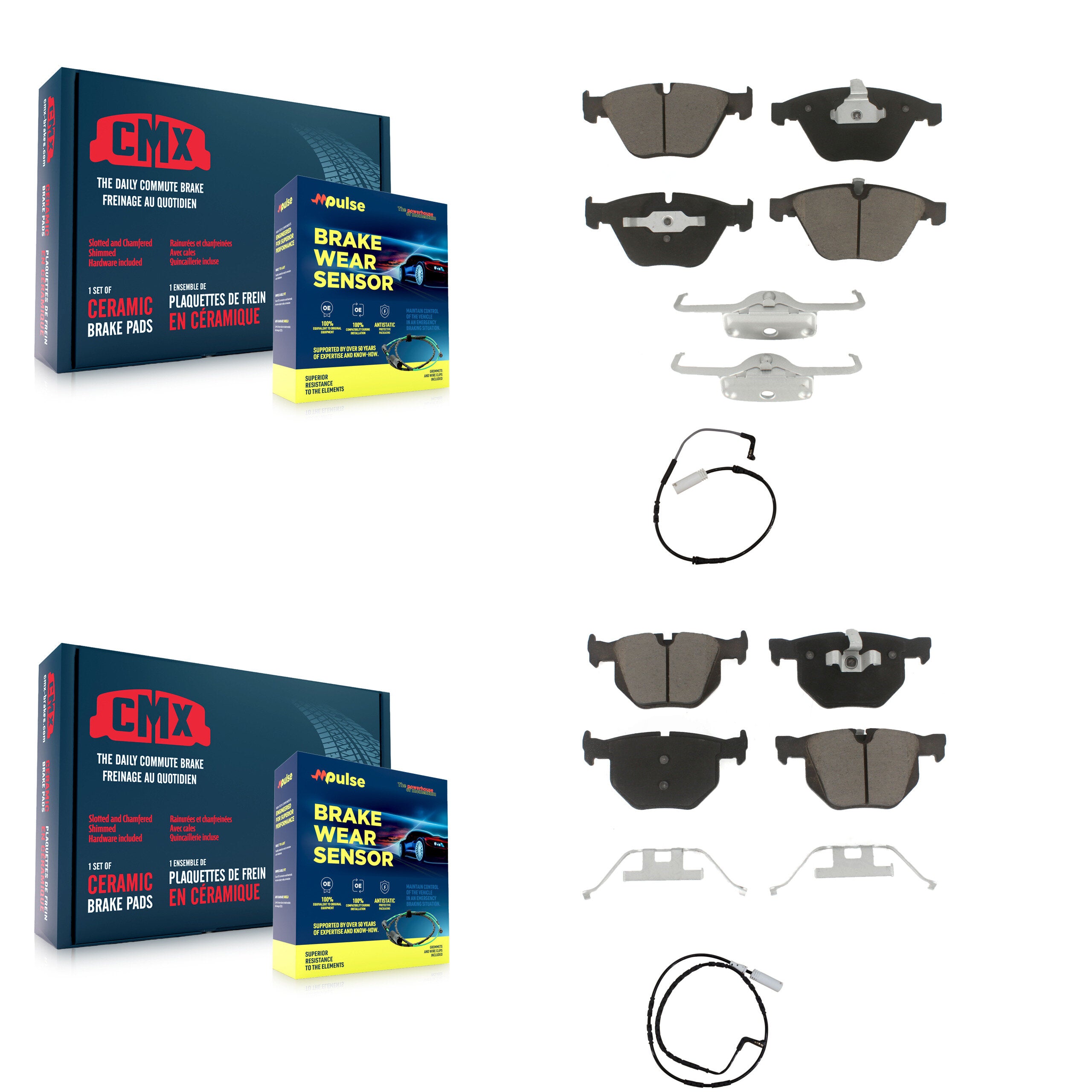 Front Rear Ceramic Disc Brake Pads And Wear Sensors Kit For BMW 335i 335d 3.0L KCW-100136