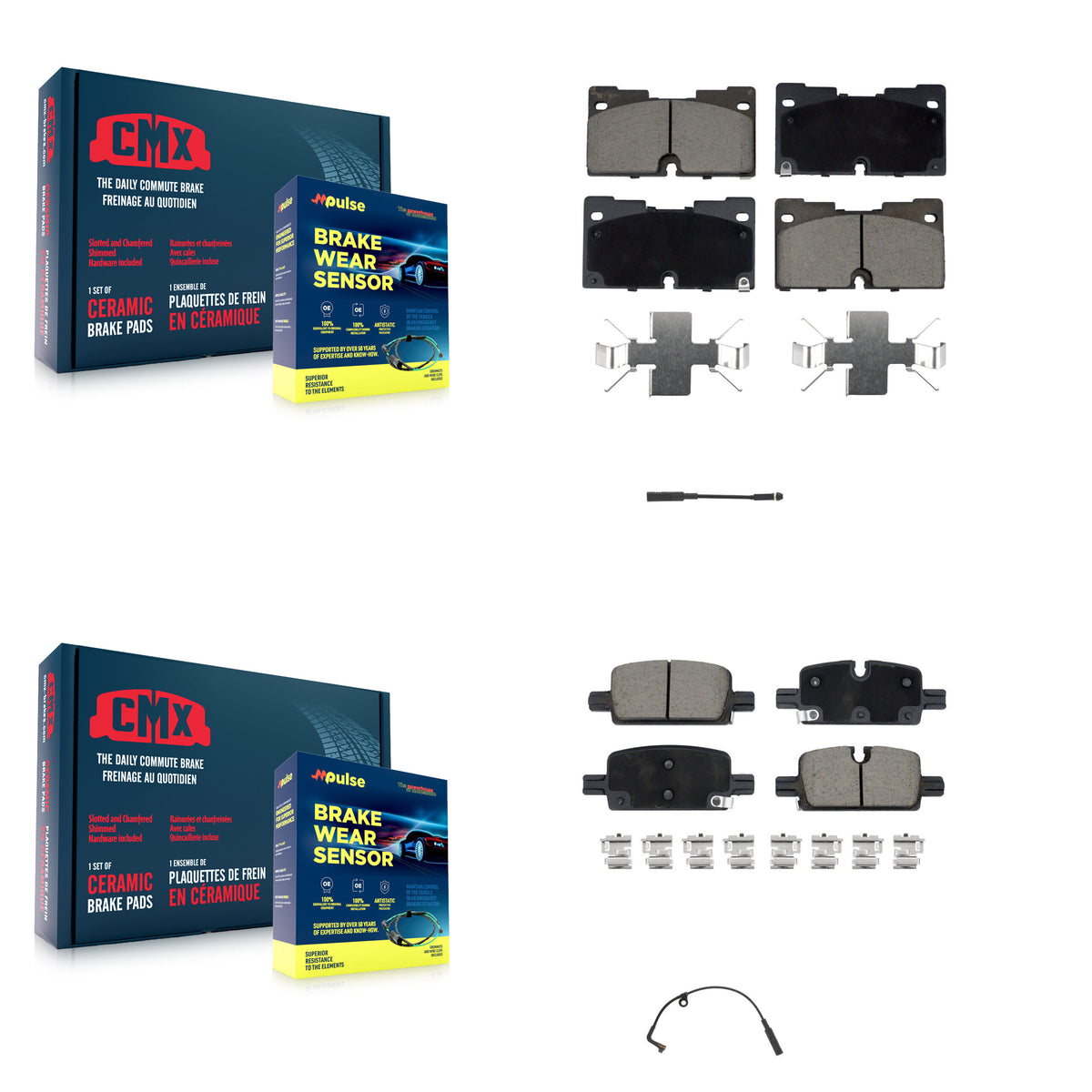 Front Rear Ceramic Brake Pad & Wear Sensor Kit For GMC Chevrolet Silverado 1500 Sierra XL KCW-100144