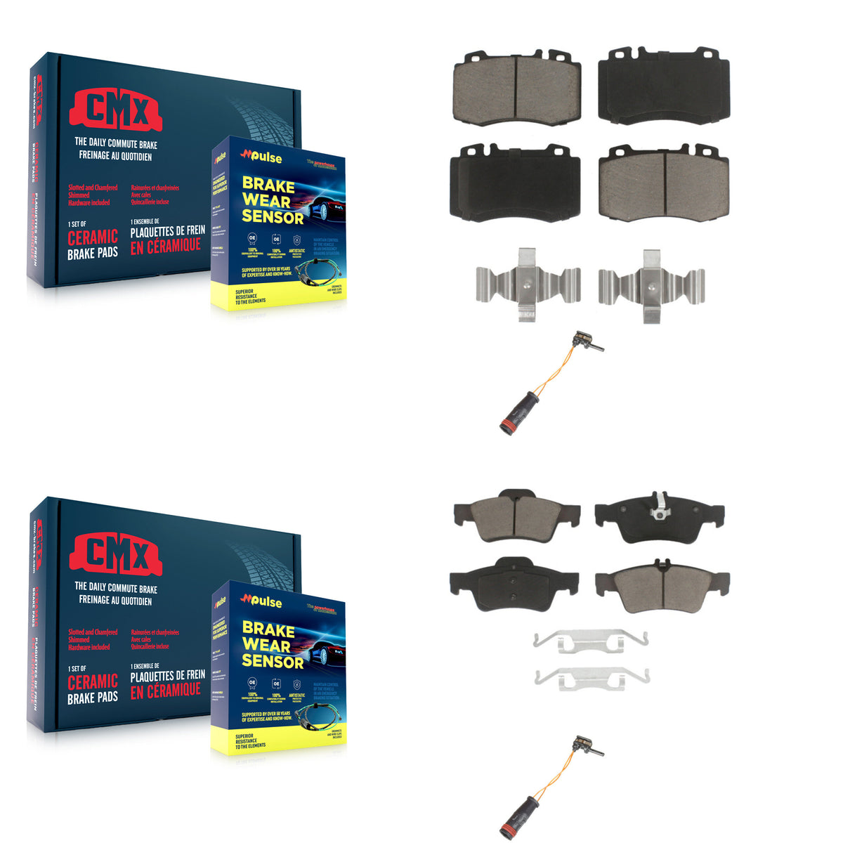 Front Rear Ceramic Brake Pad Wear Sensor Kit For Mercedes-Benz E350 SL500 SL550 E550 S500 KCW-100149