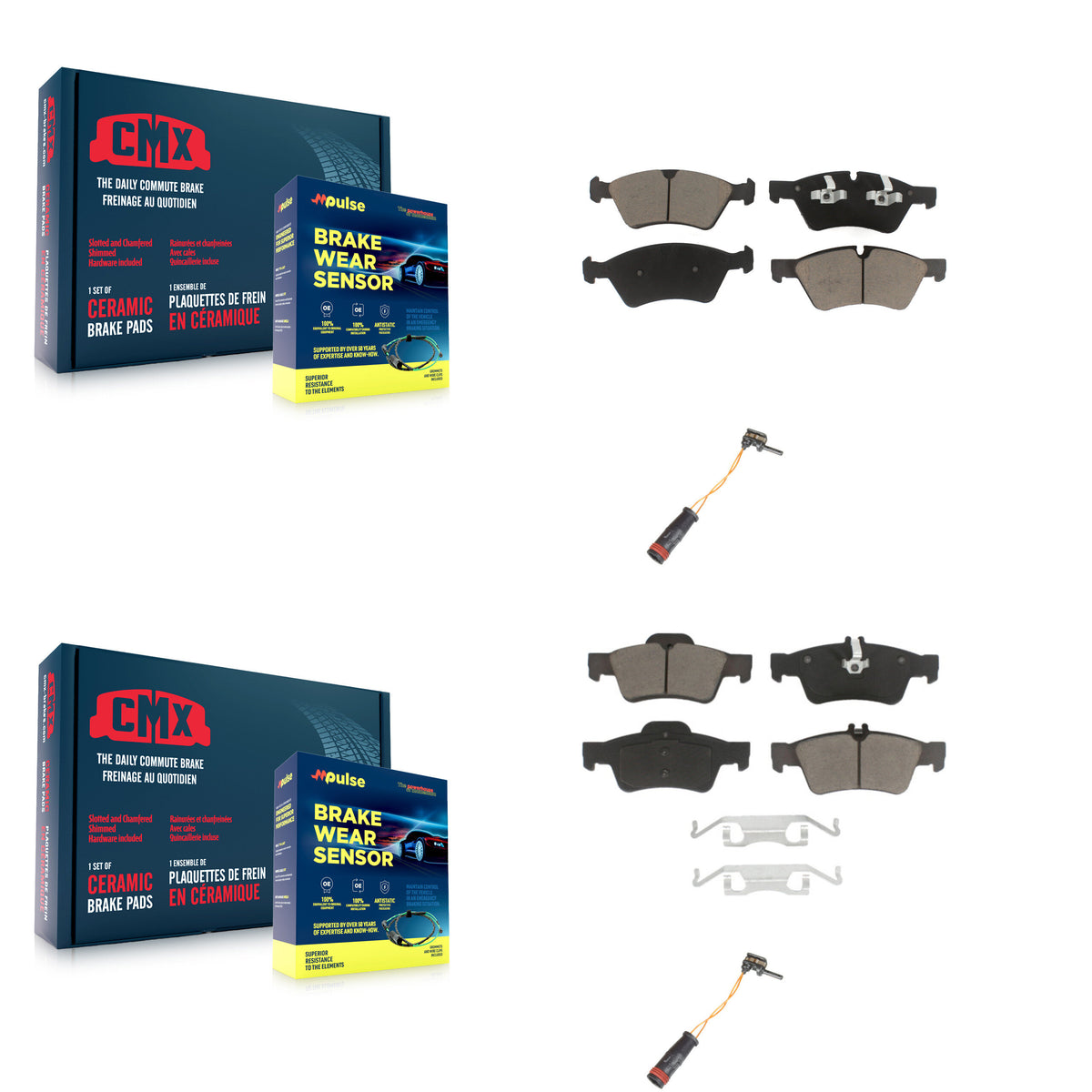 Front Rear Ceramic Disc Brake Pads And Wear Sensors Kit For Mercedes-Benz E350 AWD KCW-100152