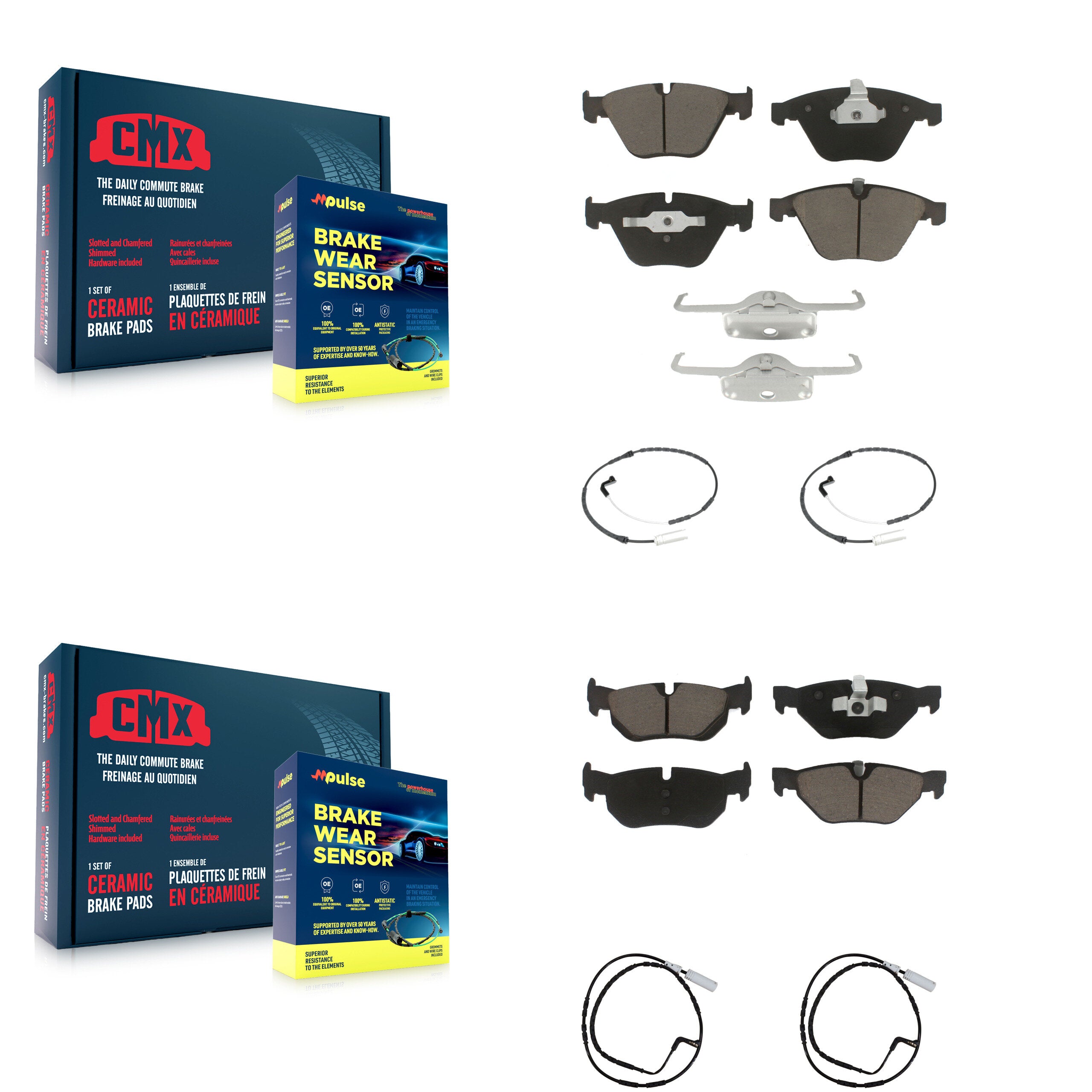 Front Rear Ceramic Disc Brake Pads And Wear Sensor Kit For 2009-2010 BMW 328i xDrive 3.0L KCW-100184
