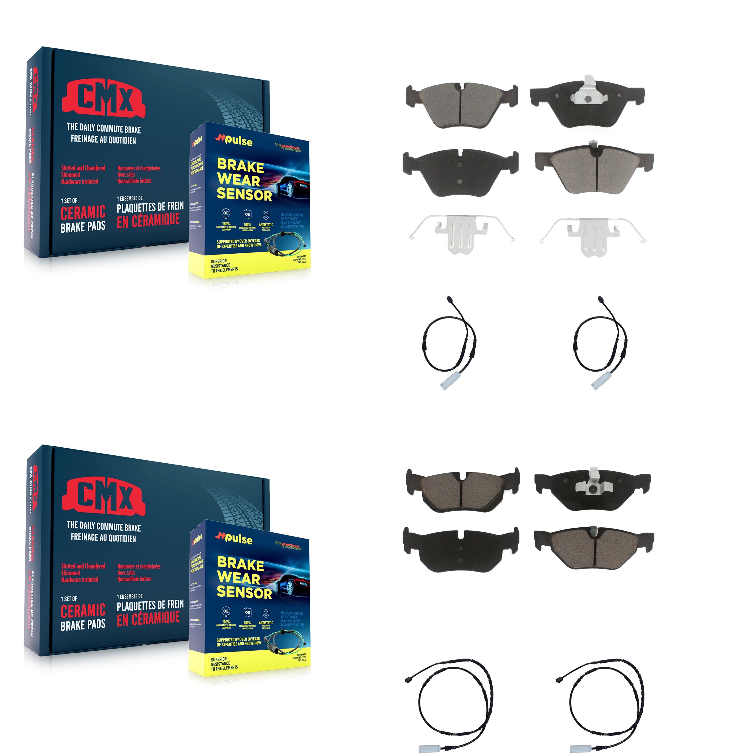 Front Rear Ceramic Disc Brake Pads And Wear Sensors Kit For 2013 BMW 128i 3.0L KCW-100190