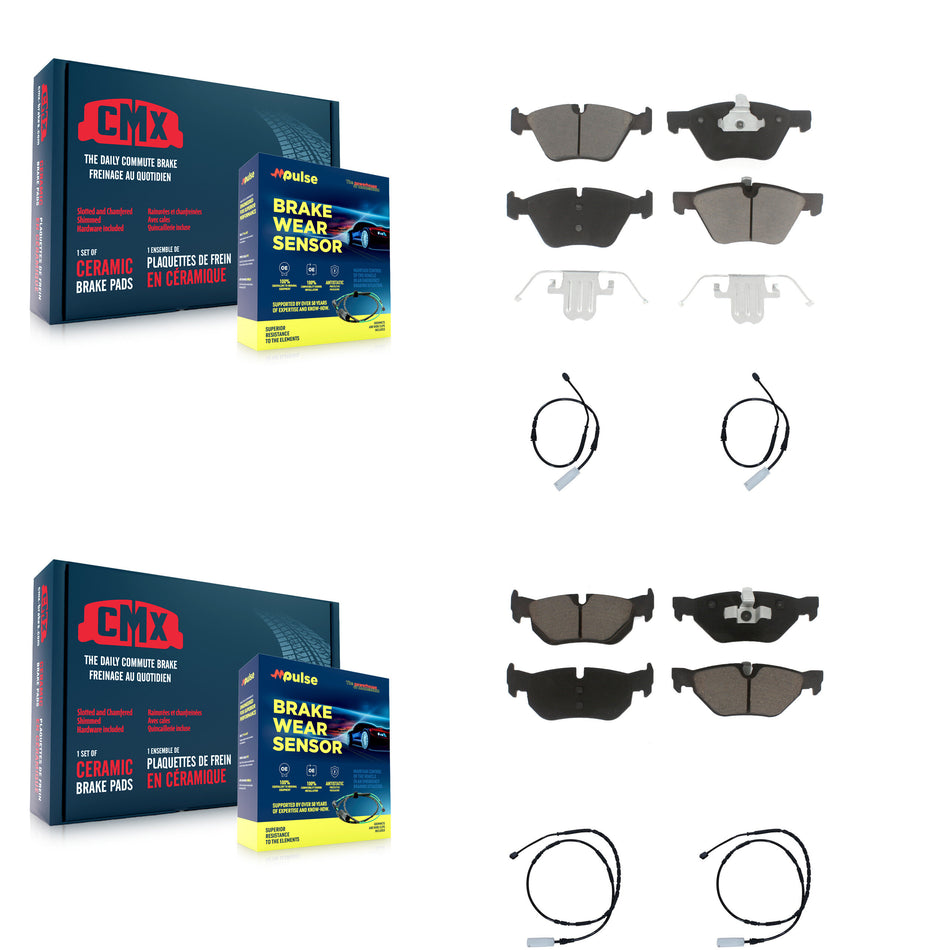 Front Rear Ceramic Disc Brake Pads And Wear Sensors Kit For 2013 BMW 128i 3.0L KCW-100190