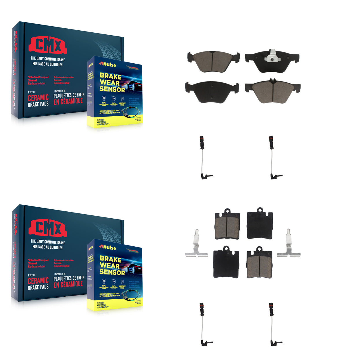 Front Rear Ceramic Disc Brake Pads And Wear Sensor Kit For Mercedes-Benz E320 CLK320 E430 KCW-100191