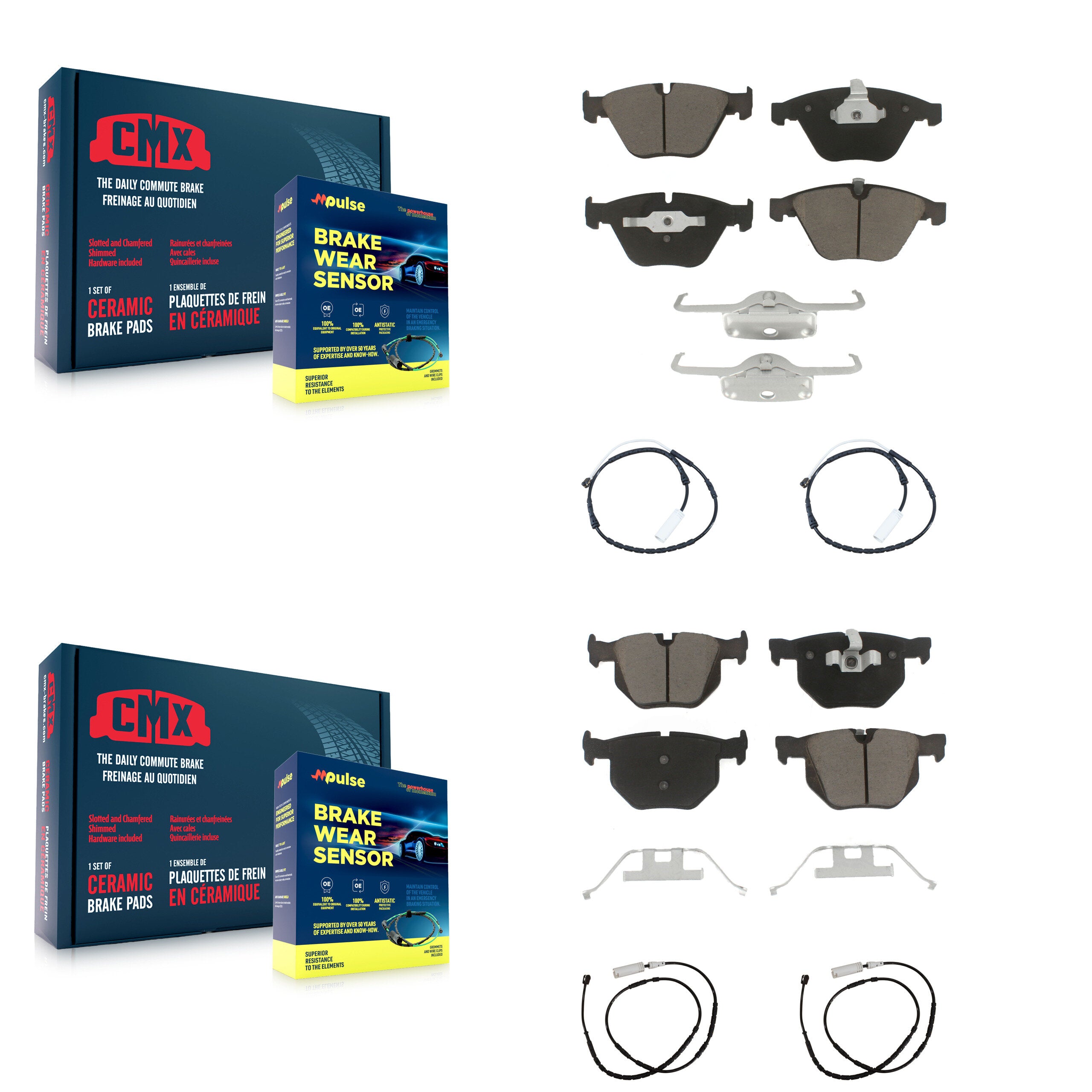 Front Rear Ceramic Disc Brake Pad Wear Sensor Kit For 2013 BMW X1 xDrive35i with AWD 3.0L KCW-100194