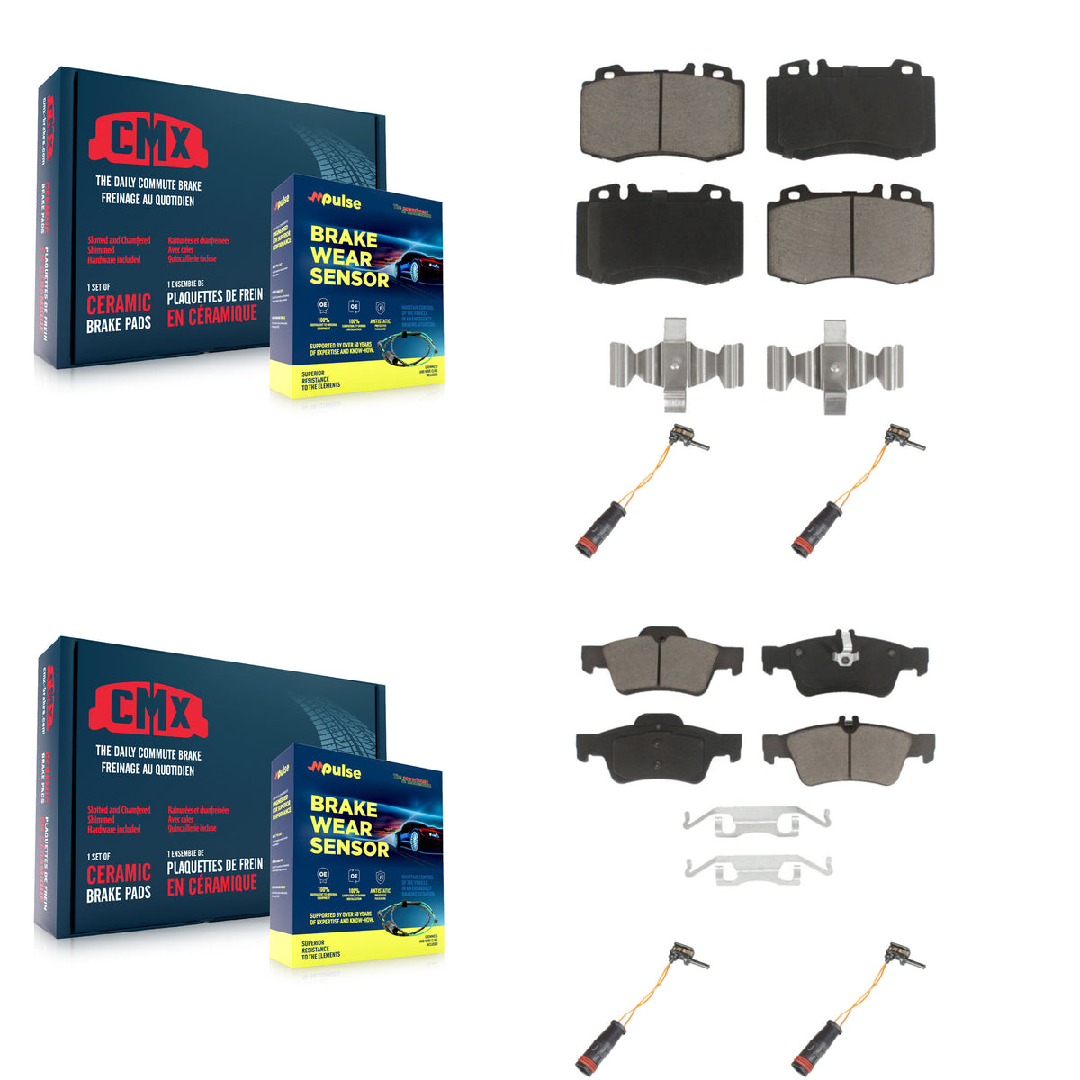 Front Rear Ceramic Brake Pad Wear Sensor Kit For Mercedes-Benz E350 SL500 SL550 E550 S500 KCW-100219