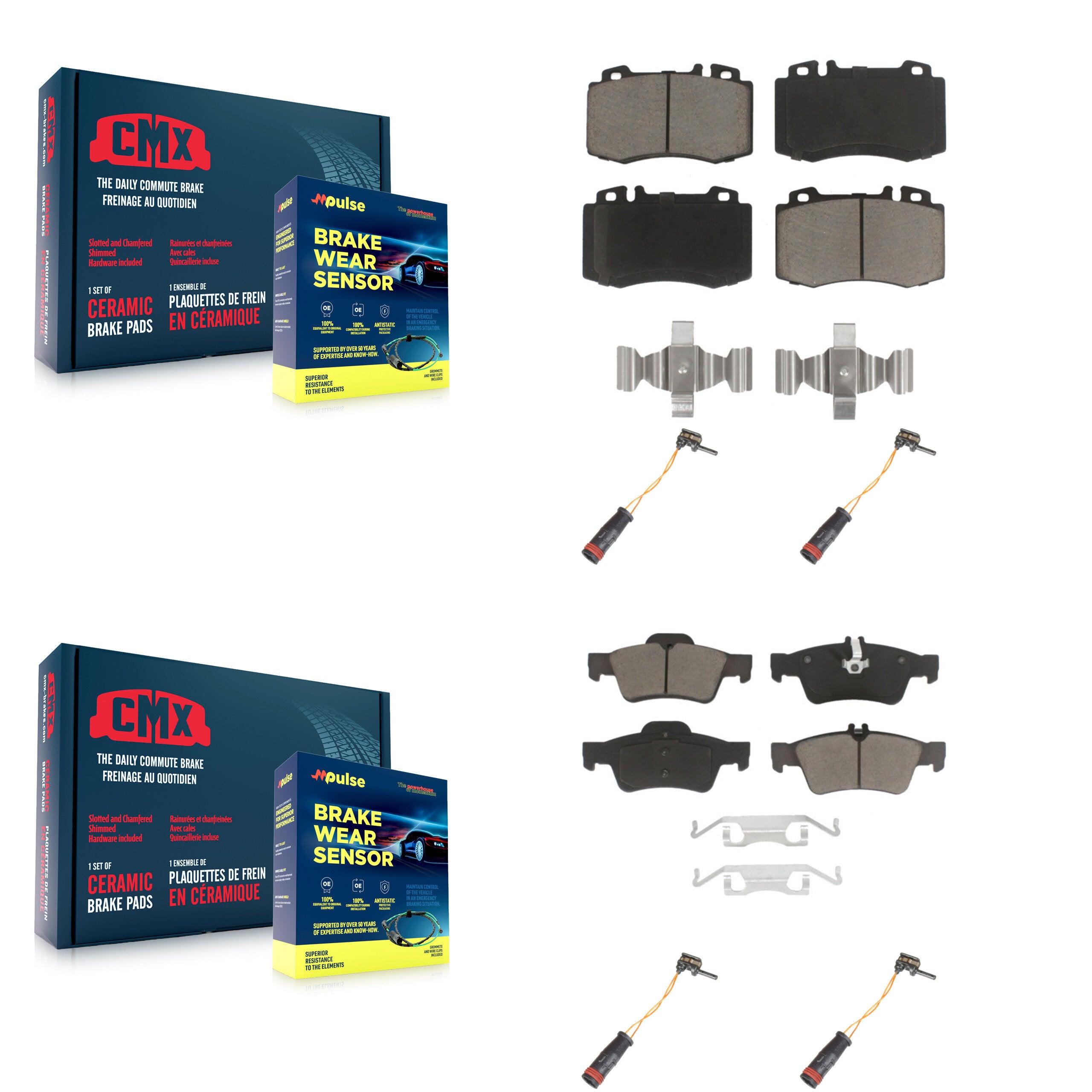 Front Rear Ceramic Brake Pad Wear Sensor Kit For Mercedes-Benz E350 SL500 SL550 E550 S500 KCW-100219