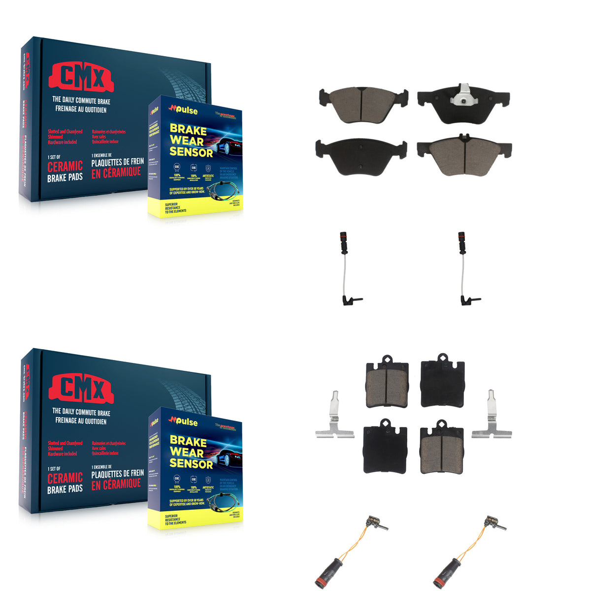 Front Rear Ceramic Disc Brake Pads And Wear Sensors Kit For Mercedes-Benz CLK320 KCW-100224