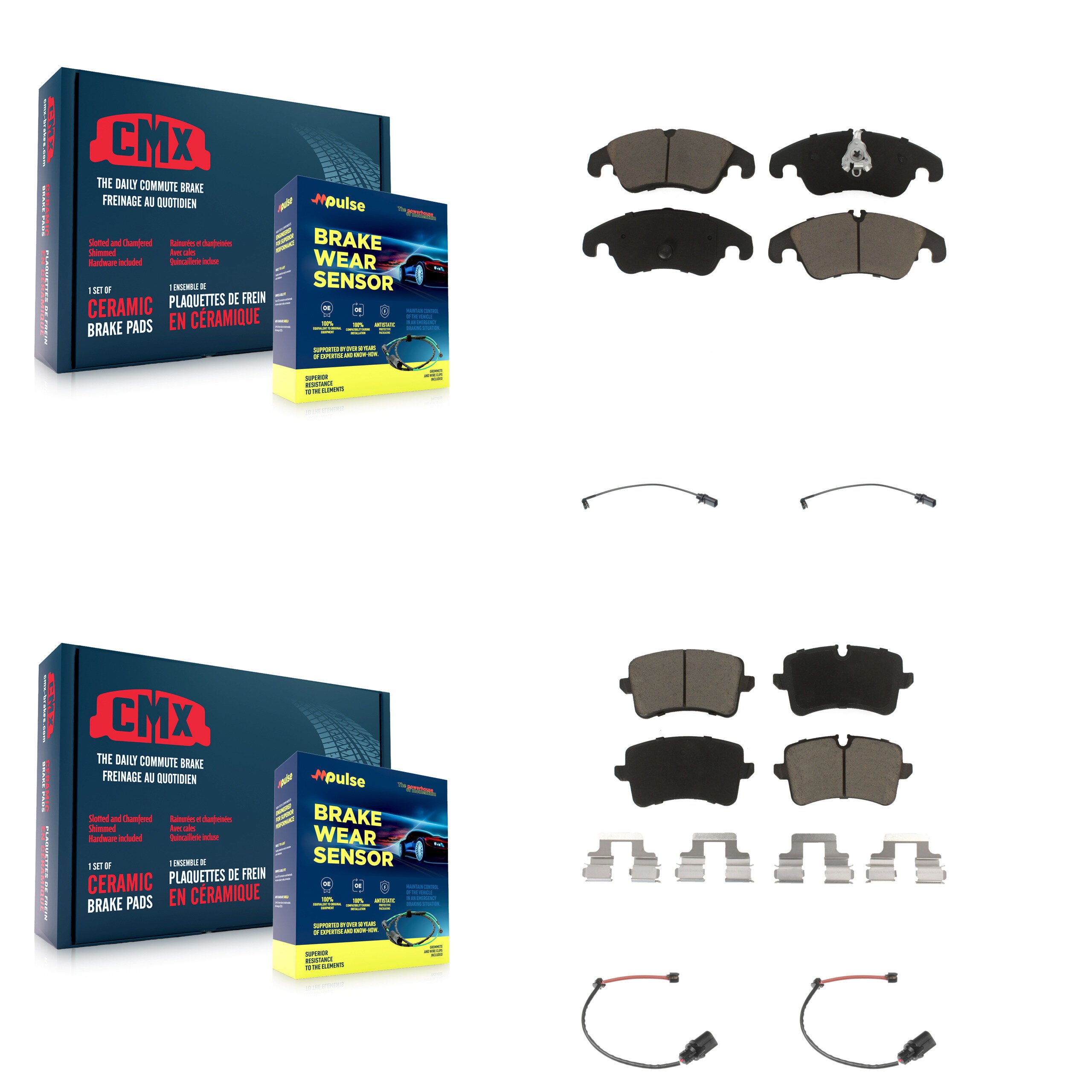 Front Rear Ceramic Disc Brake Pads And Wear Sensors Kit For 2012 Audi A6 KCW-100234