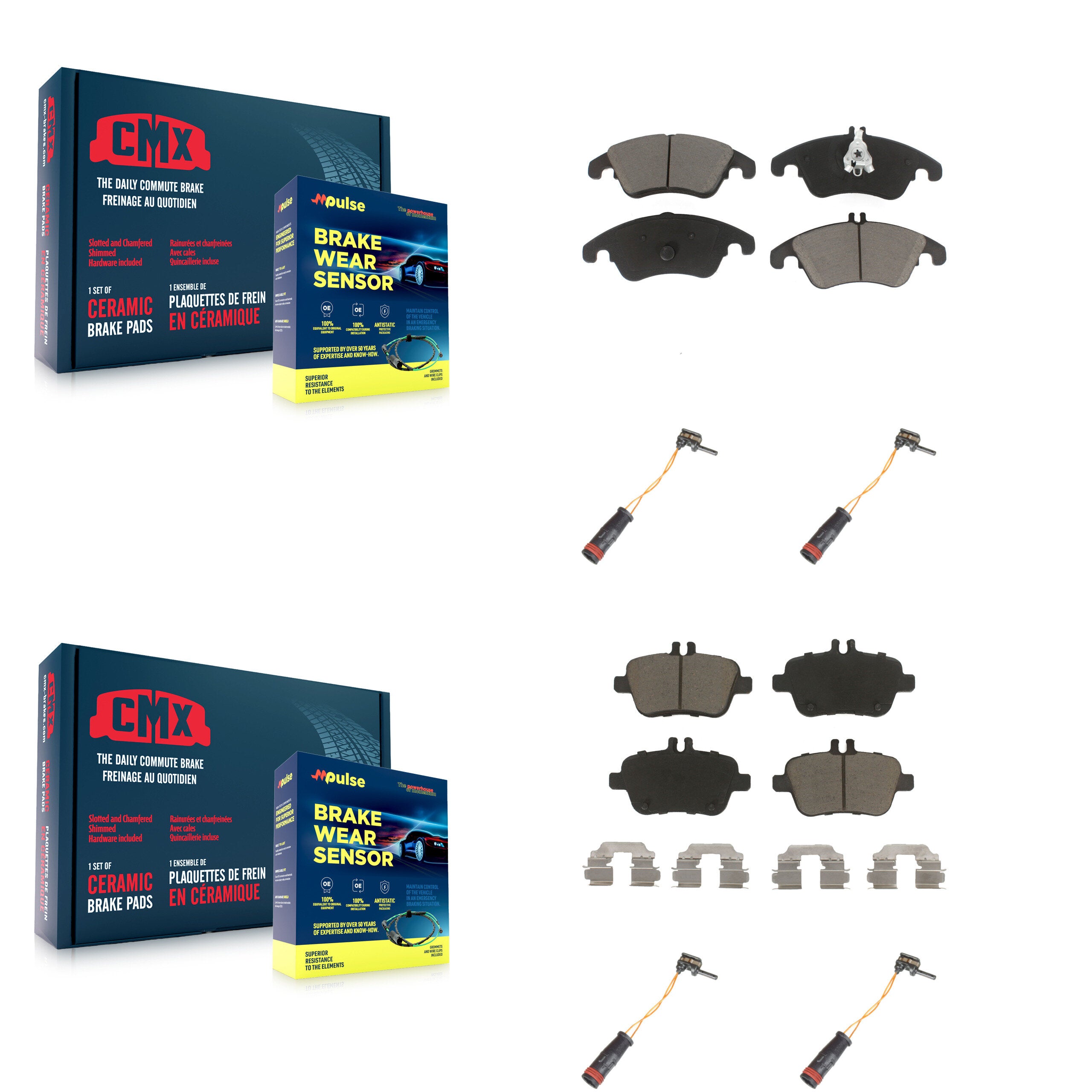 Front Rear Ceramic Disc Brake Pads And Wear Sensors Kit For Mercedes-Benz SLK350 KCW-100271