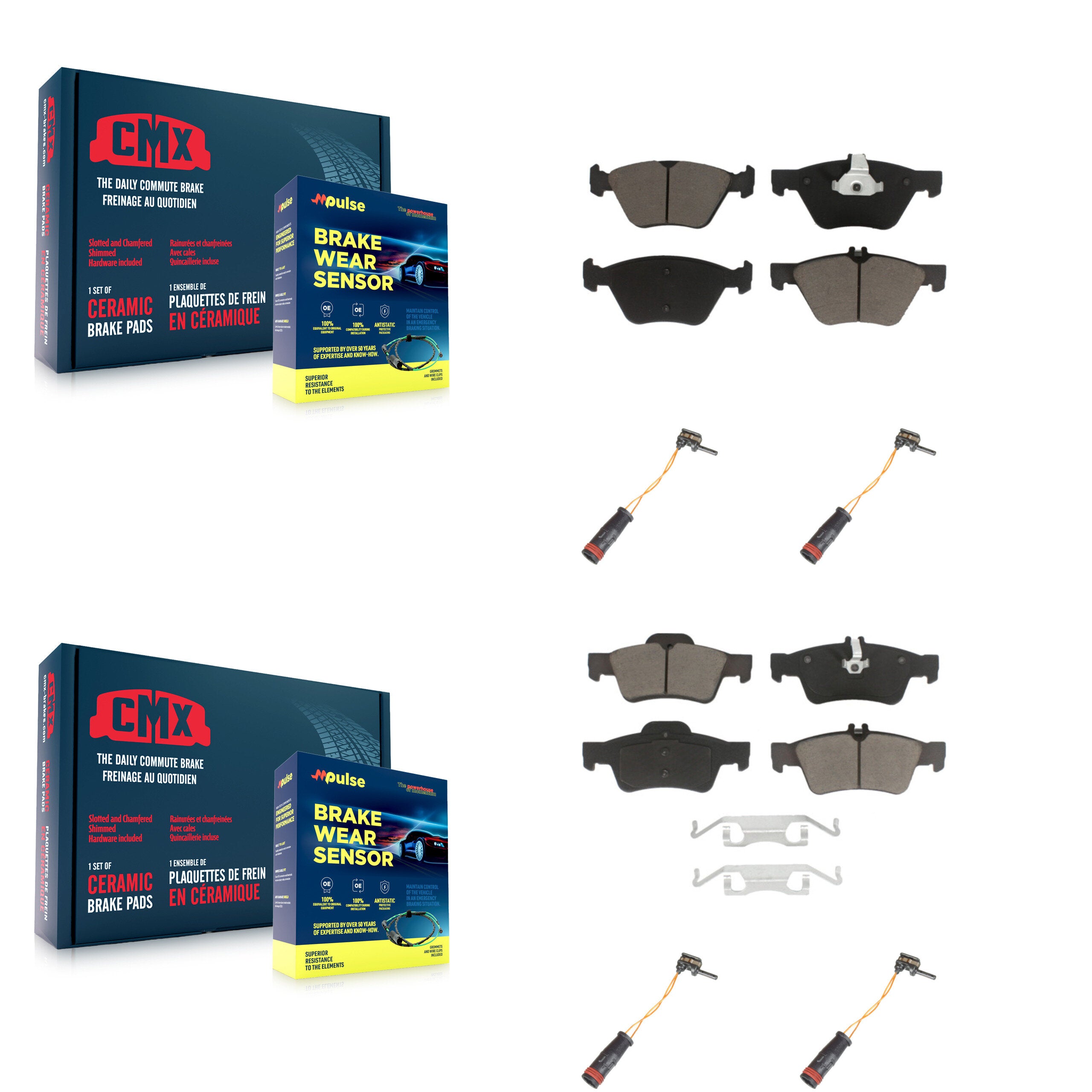 Front Rear Ceramic Disc Brake Pads And Wear Sensors Kit For Mercedes-Benz E350 E300 KCW-100276