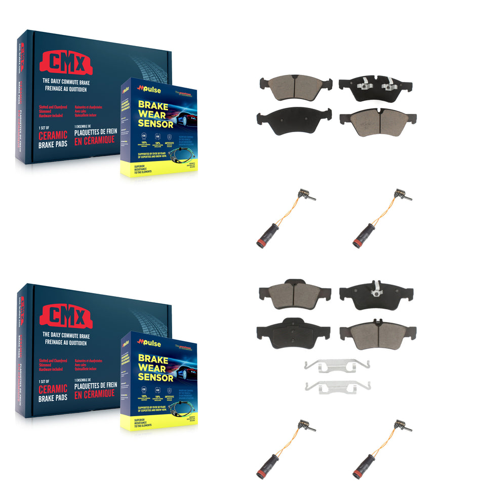 Front Rear Ceramic Disc Brake Pads And Wear Sensors Kit For Mercedes-Benz E350 AWD KCW-100277