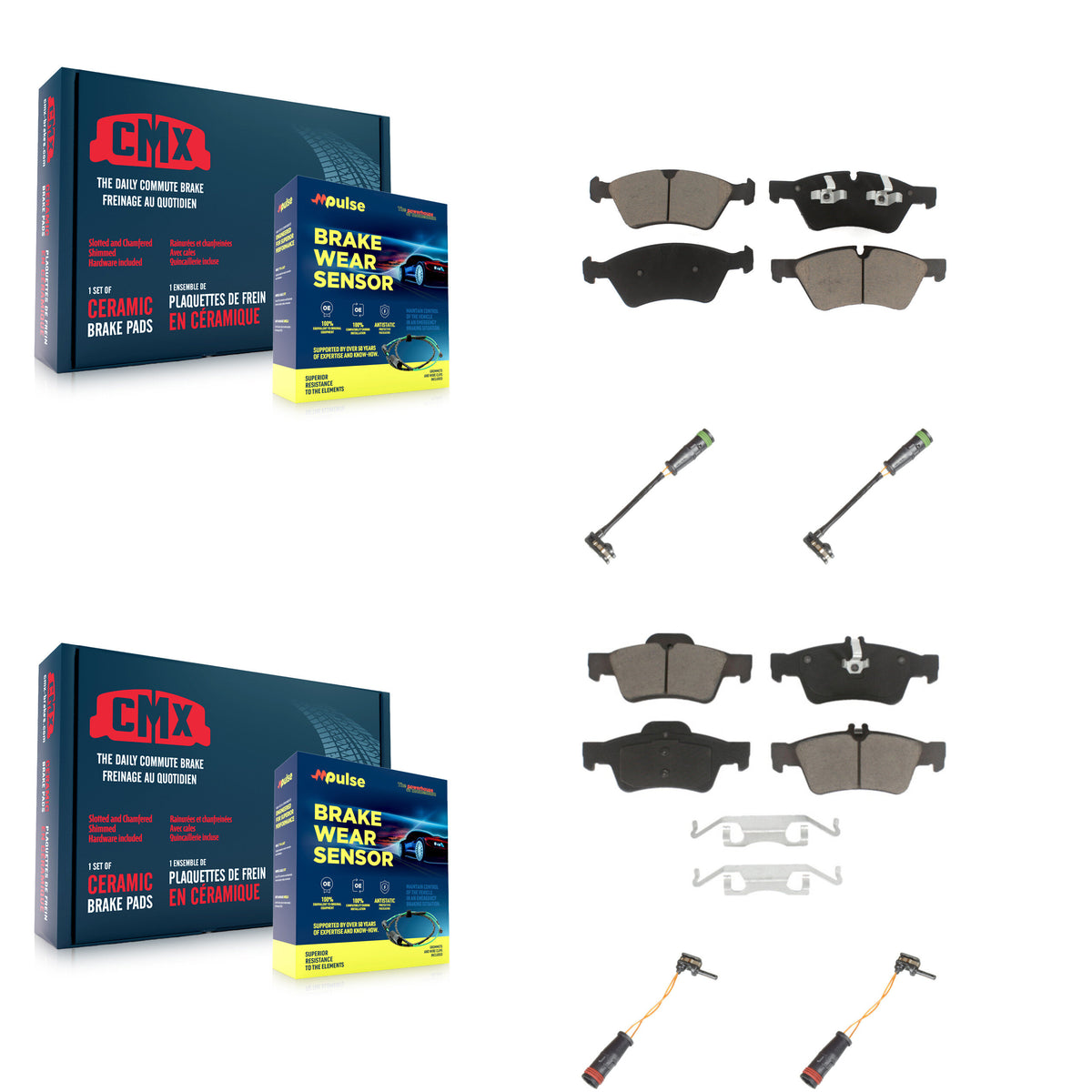 Front Rear Ceramic Brake Pads Wear Sensor Kit For Mercedes-Benz E550 4Matic with AWD 5.5L KCW-100278
