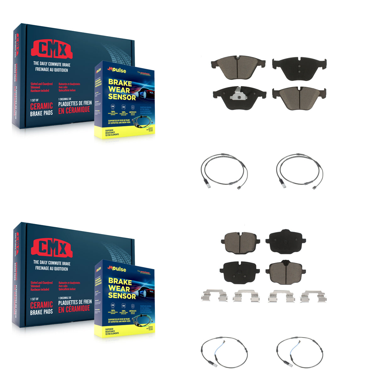 Front Rear Ceramic Disc Brake Pad And Wear Sensor Kit For BMW 535i 640i Gran Coupe xDrive KCW-100286