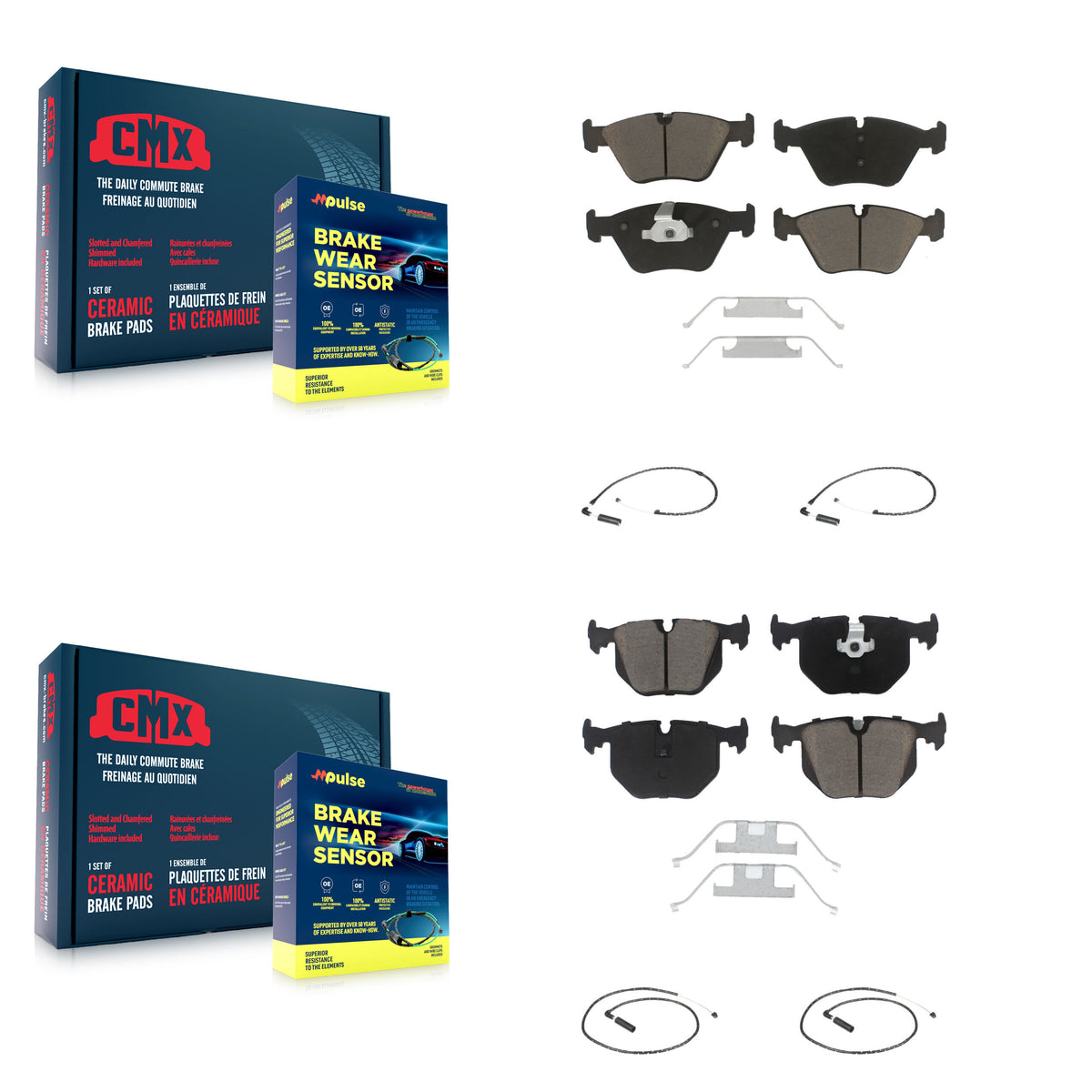 Front Rear Ceramic Disc Brake Pads And Wear Sensors Kit For 2004-2010 BMW X3 KCW-100291