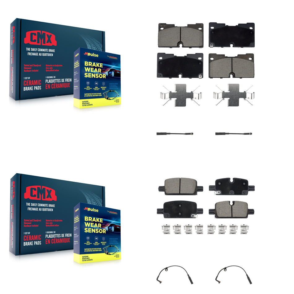 Front Rear Ceramic Brake Pad & Wear Sensor Kit For GMC Chevrolet Silverado 1500 Sierra XL KCW-100313