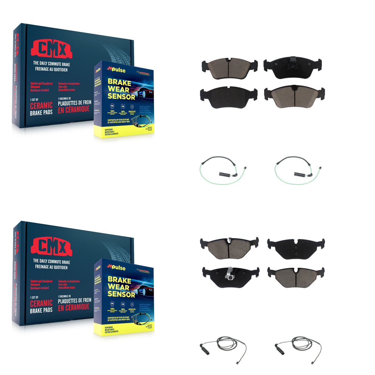 Front Rear Ceramic Disc Brake Pads And Wear Sensors Kit For 2001-2005 BMW 325xi 2.5L KCW-100327