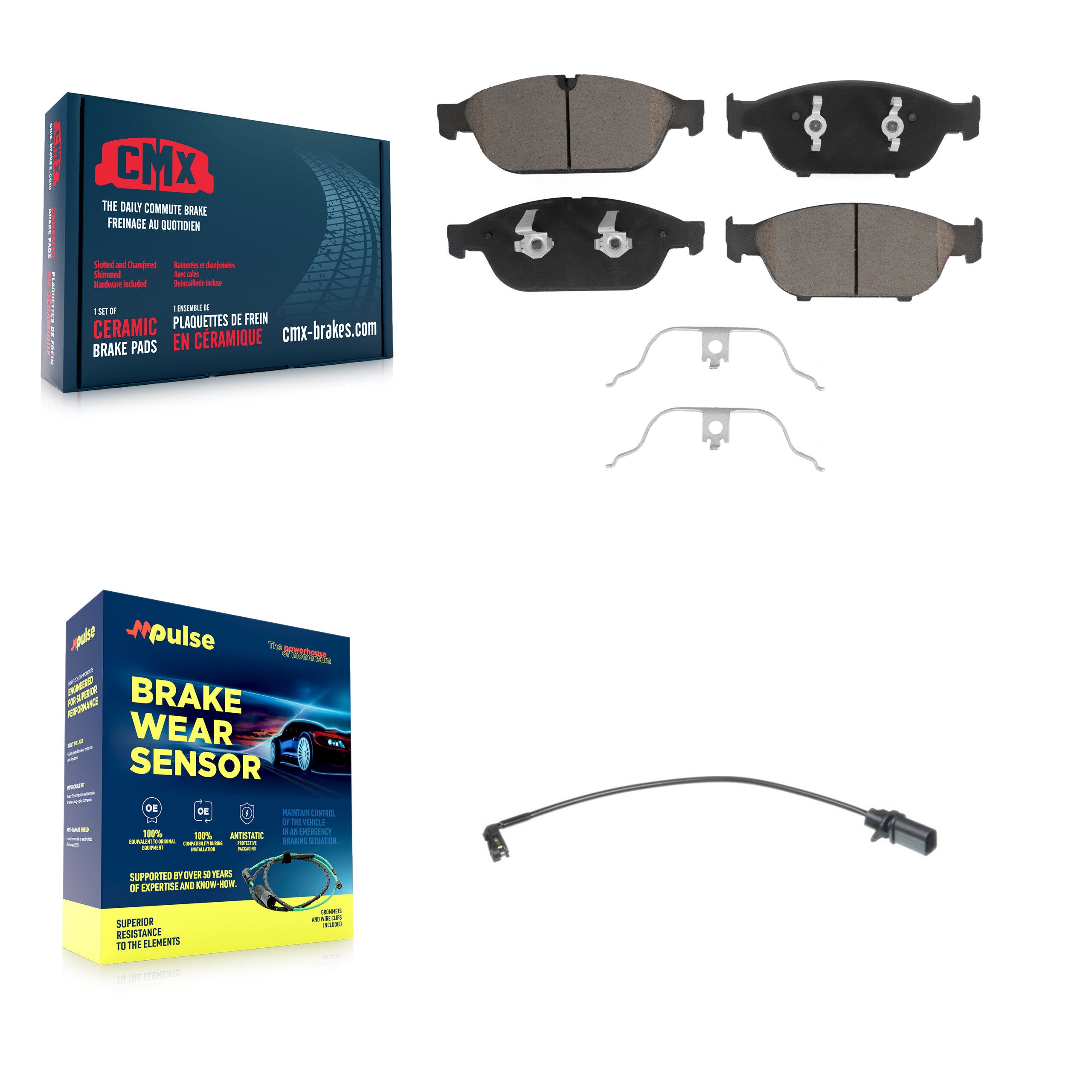Front Ceramic Disc Brake Pads And Wear Sensors Kit For Audi A6 Quattro KCW-100455
