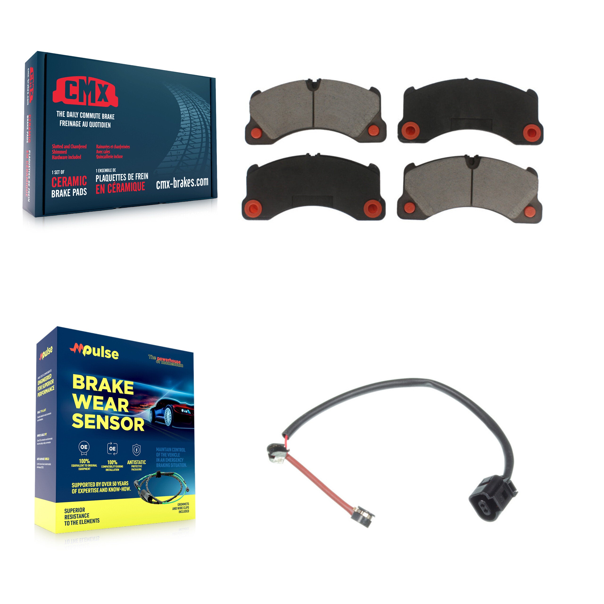 Front Ceramic Brake Pad Wear Sensor Kit For 2010-2011 Porsche Panamera with Rotor KCW-100471
