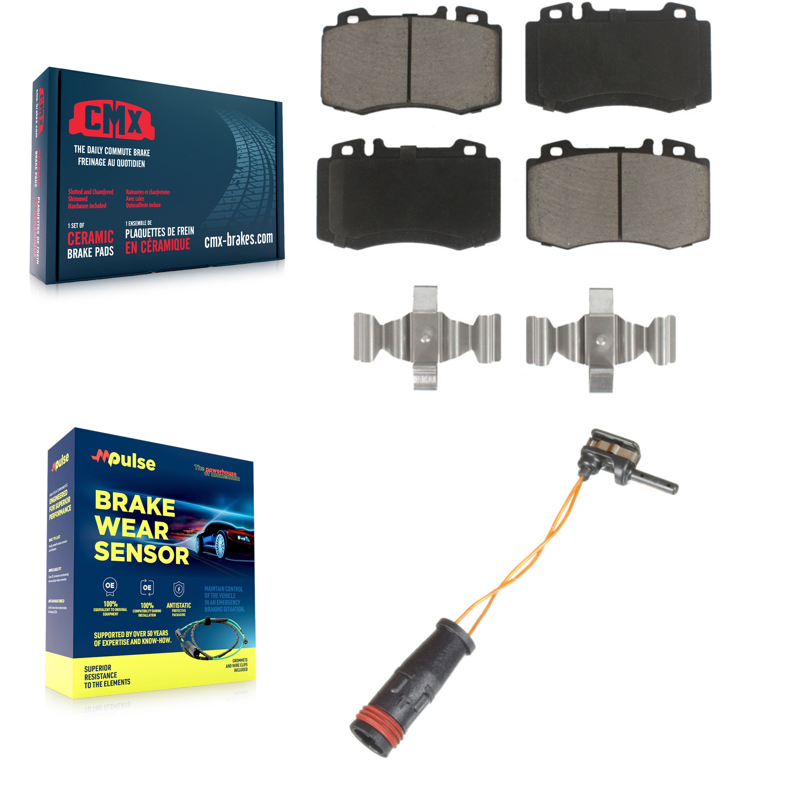Front Ceramic Brake Pad Wear Sensor Kit For Mercedes-Benz E350 C230 SL500 SLK350 S430 C32 KCW-100487