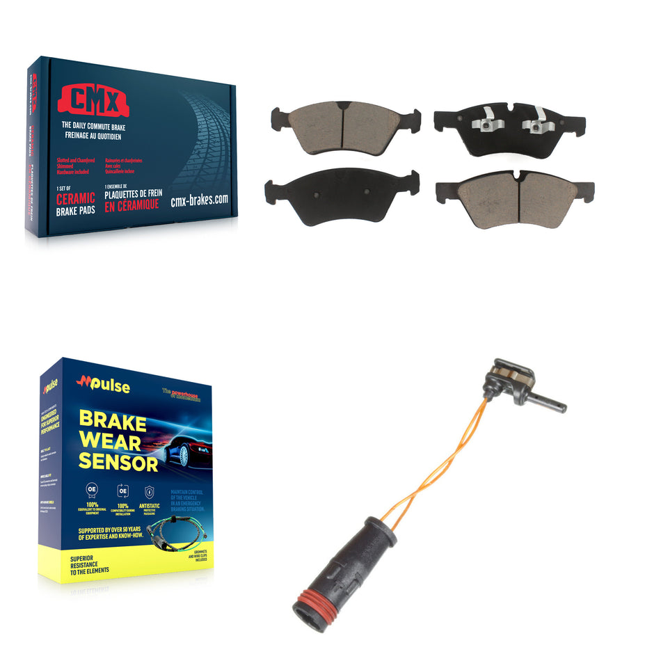 Front Ceramic Disc Brake Pads And Wear Sensors Kit For Mercedes-Benz E350 AWD KCW-100488