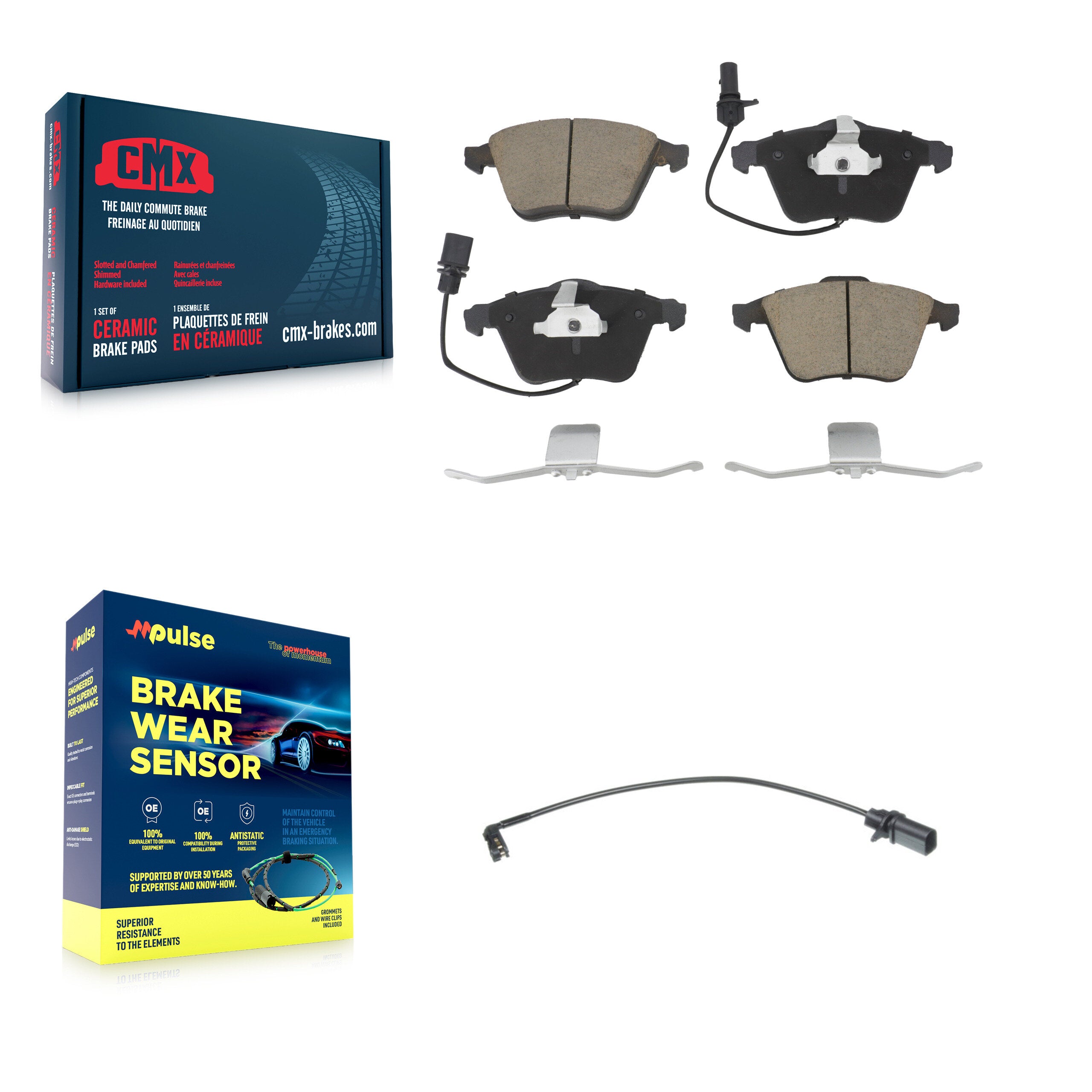 Front Ceramic Disc Brake Pads And Extra Wear Sensors Kit For 2008 Audi A4 Quattro S4 KCW-100501
