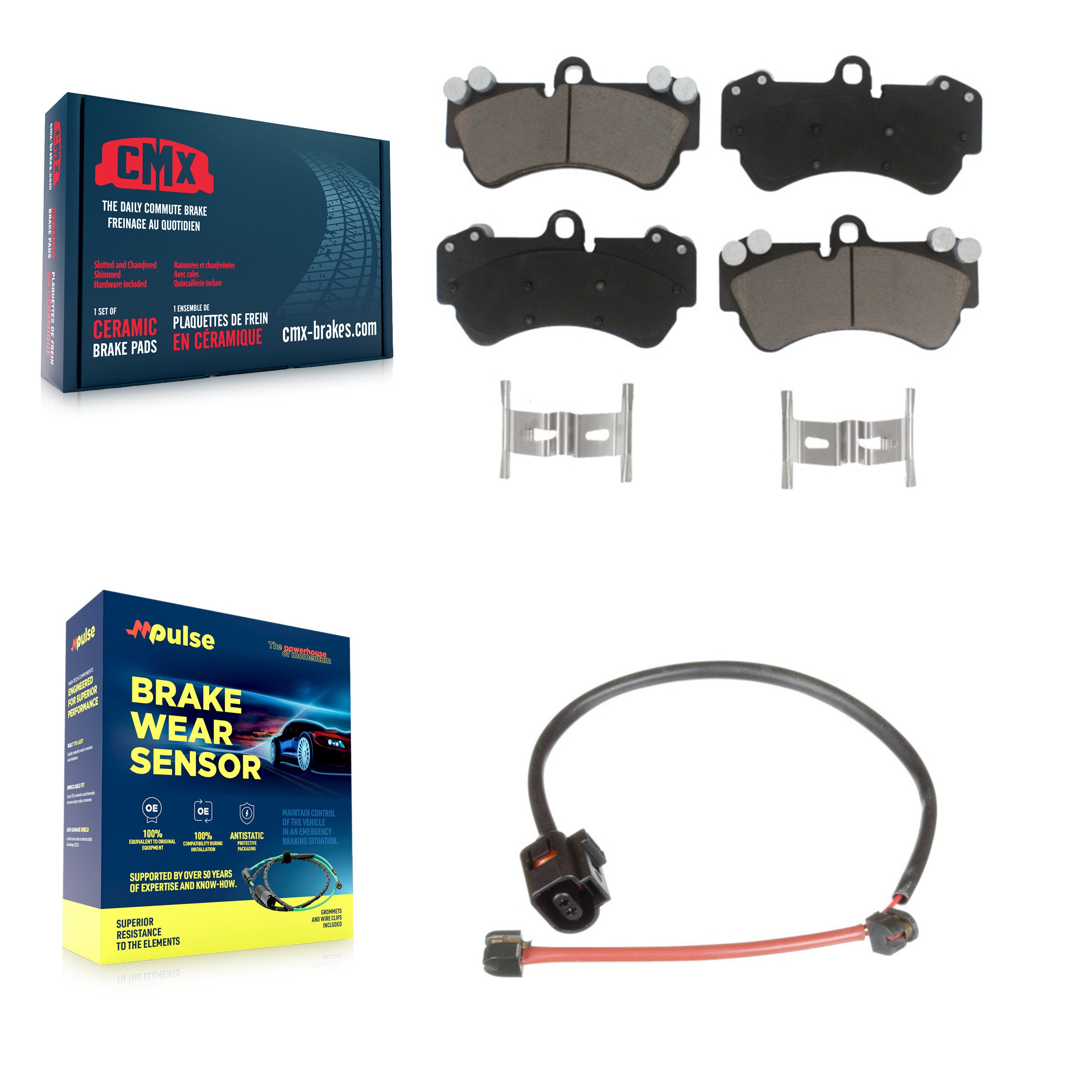 Front Ceramic Disc Brake Pads And Wear Sensors Kit For Porsche Cayenne KCW-100525