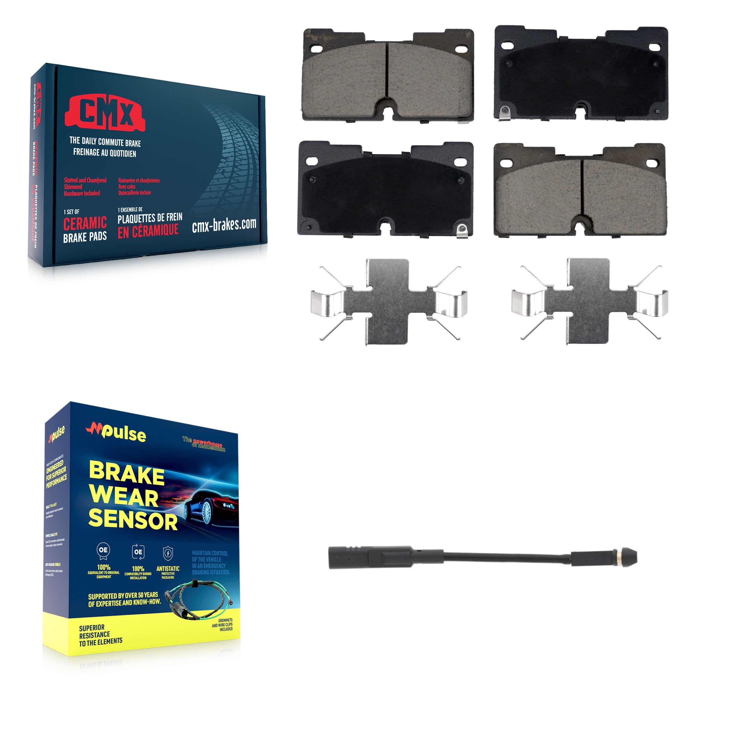 Front Ceramic Brake Pad & Wear Sensor Kit For GMC Chevrolet Silverado 1500 Sierra Limited KCW-100543