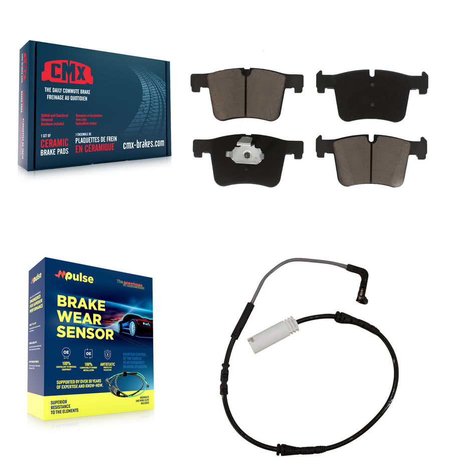 Front Ceramic Disc Brake Pad Wear Sensor Kit For 2012 BMW 328i with Black Painted Caliper KCW-100560