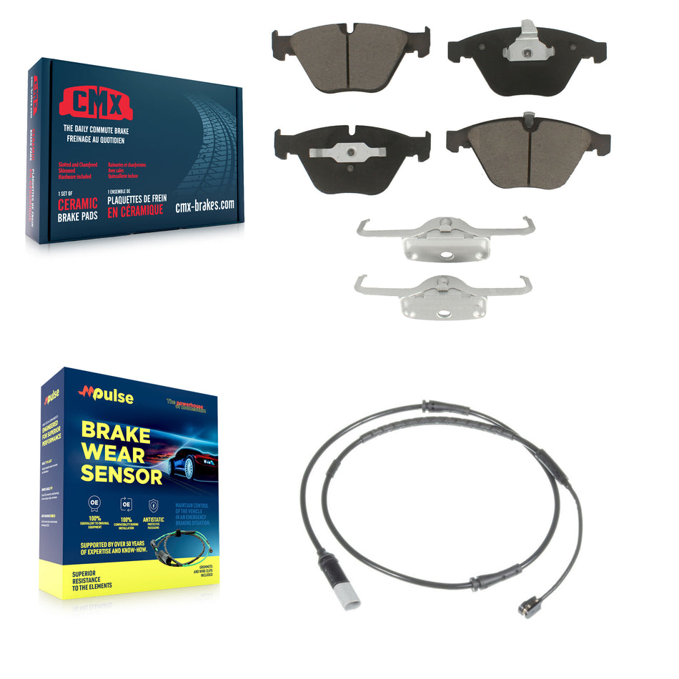 Front Ceramic Disc Brake Pads And Wear Sensors Kit For 2010 BMW 535i Base with 3.0L KCW-100573