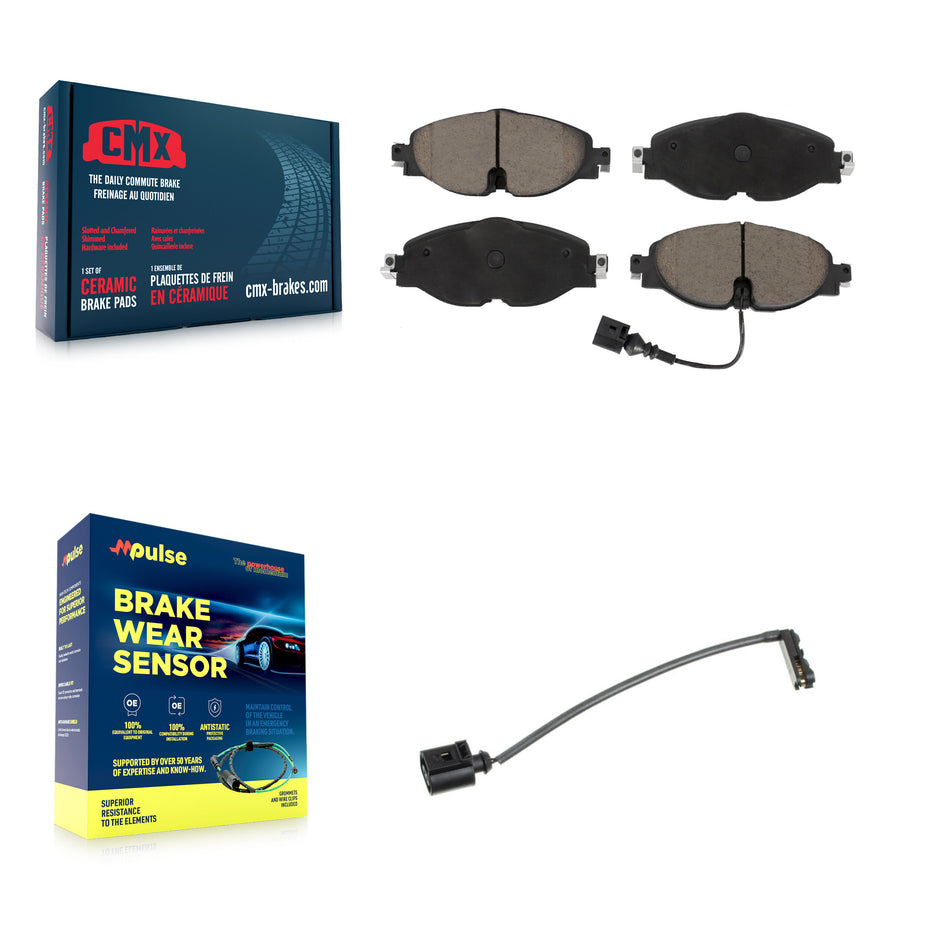 Front Ceramic Brake Pad And Extra Wear Sensor Kit For 2016 Audi TT Quattro Base with 2.0L KCW-100600