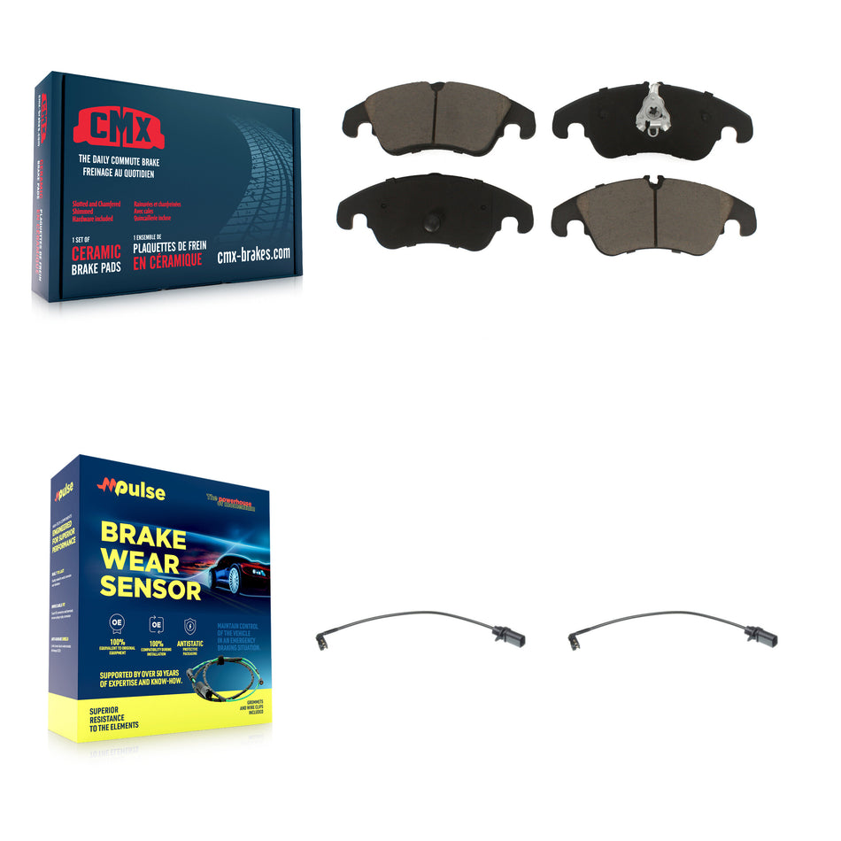 Front Ceramic Brake Pad & Wear Sensor Pair Kit For Audi Q5 A4 Quattro A5 S4 S5 allroad A6 KCW-100639