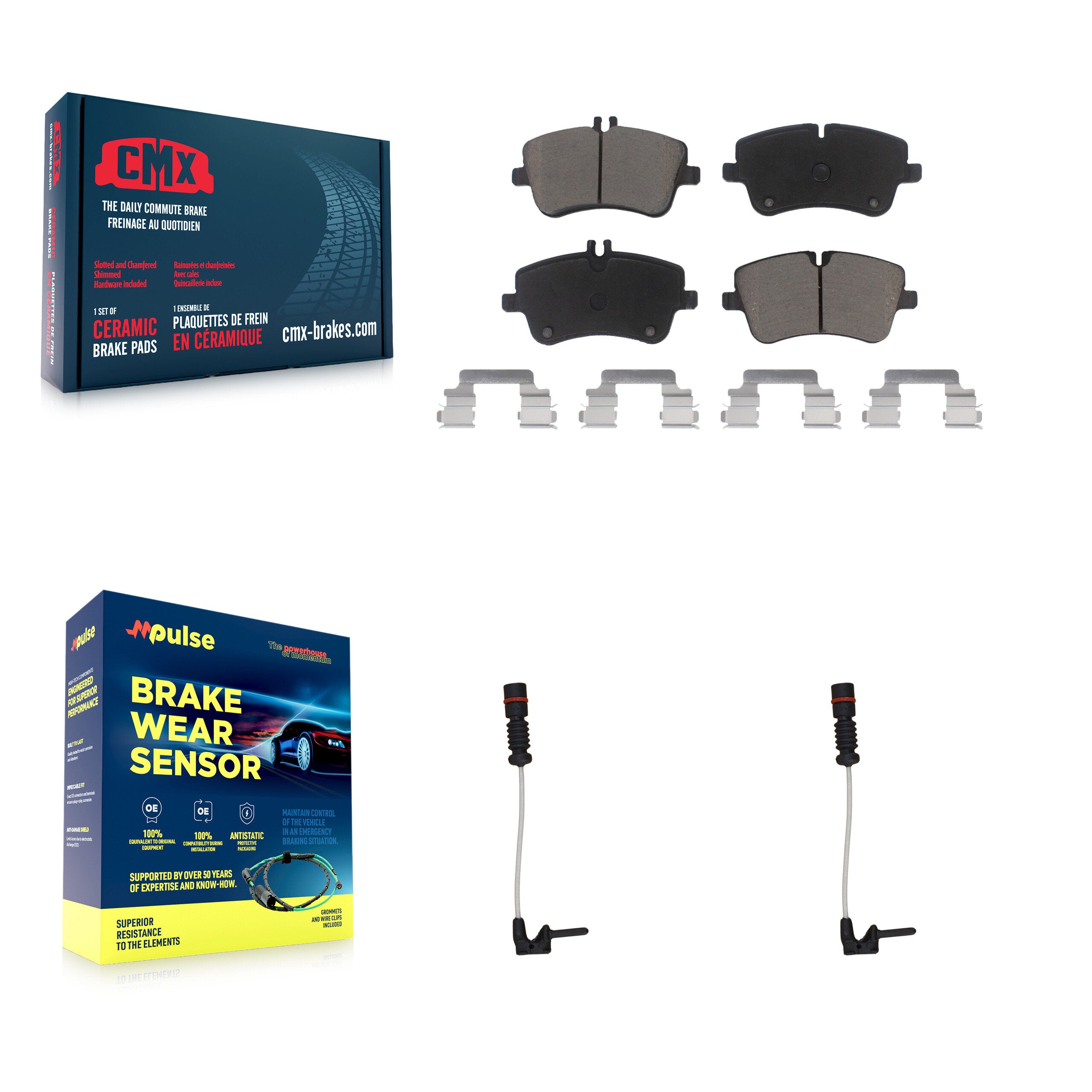Front Ceramic Brake Pads Wear Sensor Pair Kit For 03 Mercedes-Benz CLK320 Coupe with 3.2L KCW-100646