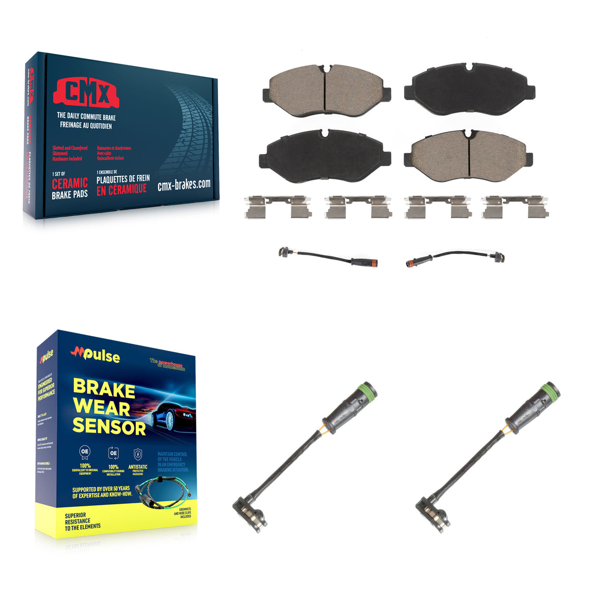 Front Ceramic Brake Pad Extra Wear Sensor Pair Kit For Mercedes-Benz Sprinter 2500 Metris KCW-100657