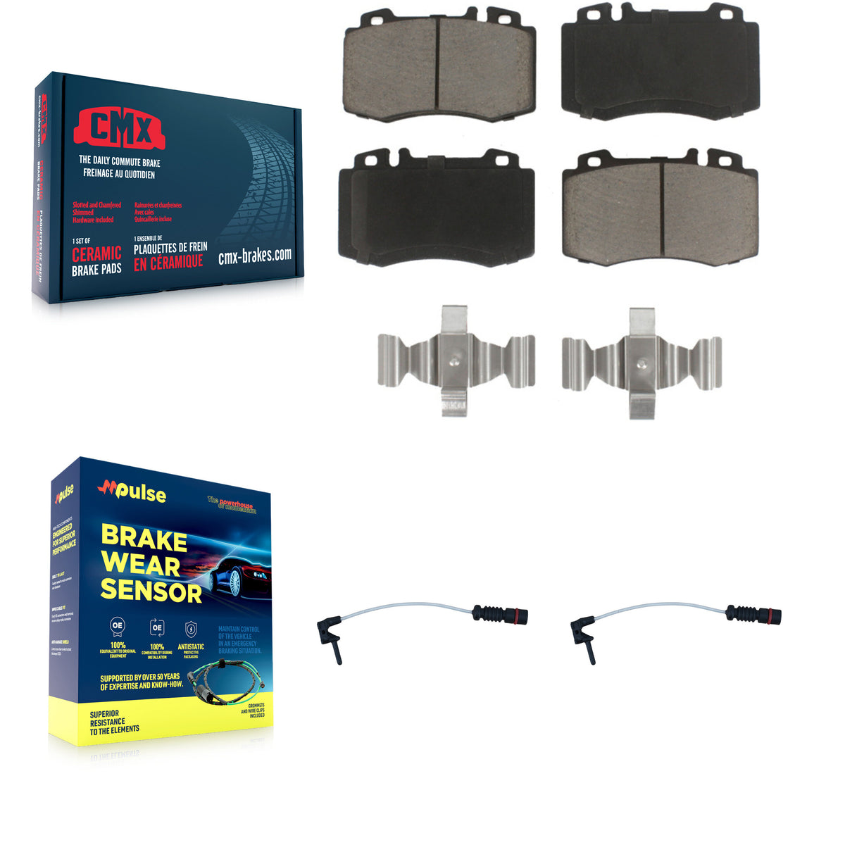 Front Ceramic Disc Brake Pads Wear Sensor Pair Kit For Mercedes-Benz ML500 ML430 ML55 AMG KCW-100676
