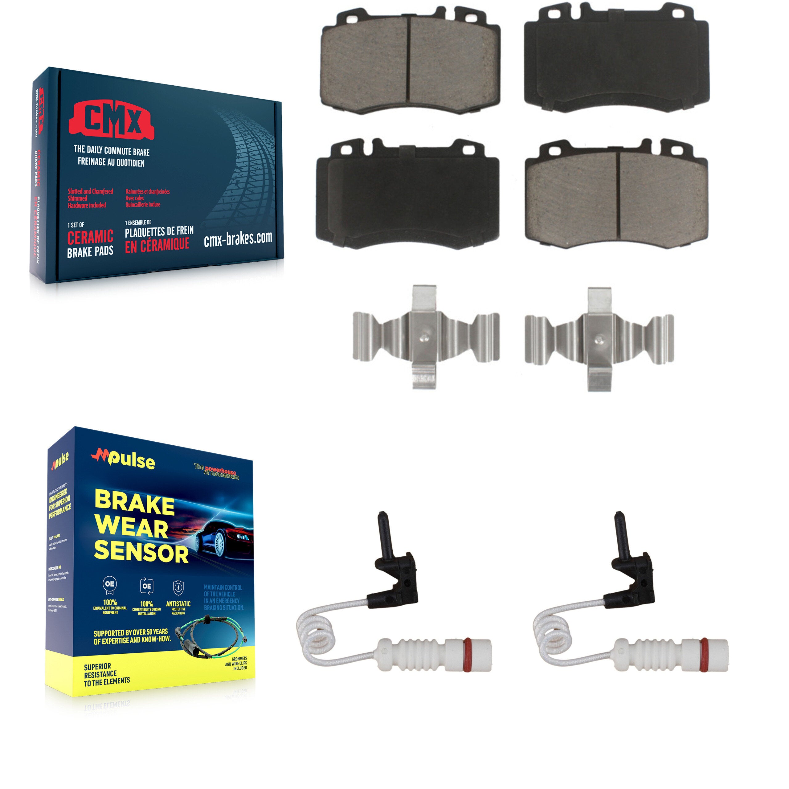 Front Ceramic Disc Brake Pads Wear Sensor Pair Kit For Mercedes-Benz ML500 ML430 ML55 AMG KCW-100678