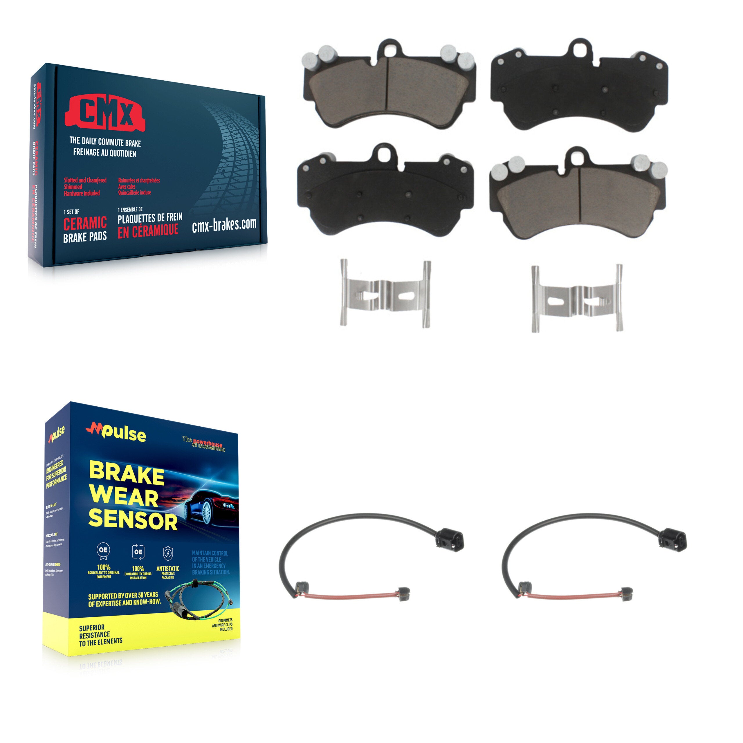 Front Ceramic Disc Brake Pads And Wear Sensor Pairs Kit For Porsche Cayenne KCW-100679