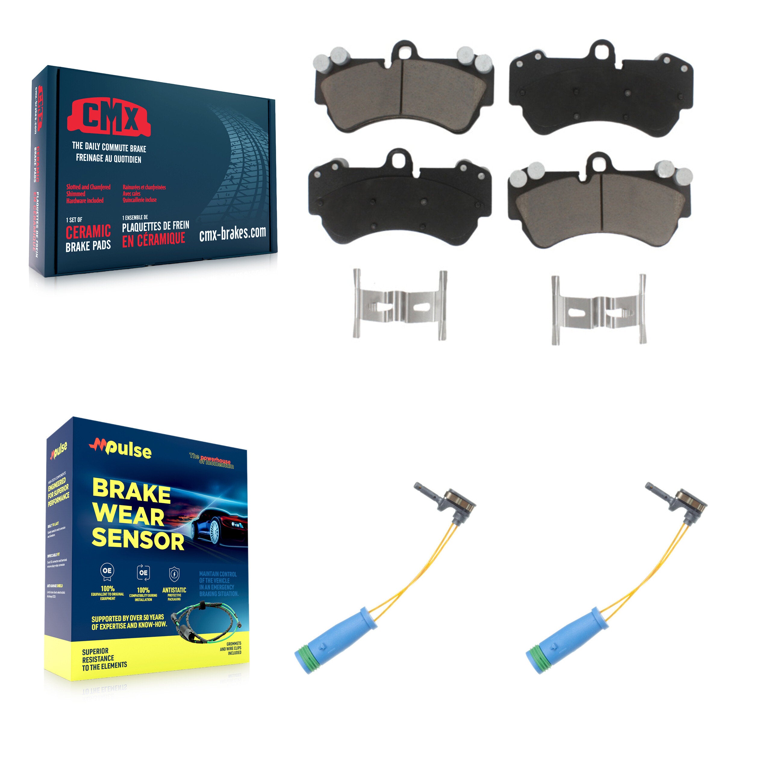 Front Ceramic Disc Brake Pads & Wear Sensor Pair Kit For 2017-2018 Mercedes-Benz G550 4x4 KCW-100681