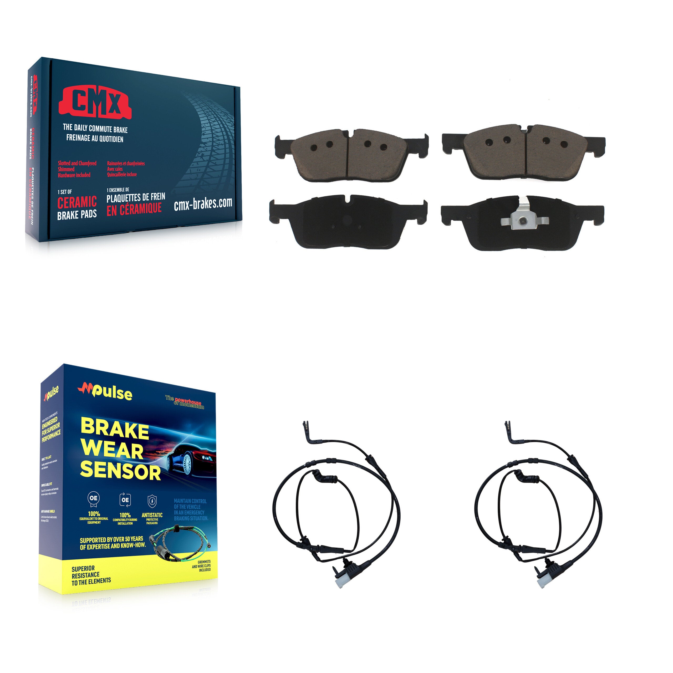 Front Ceramic Brake Pads Wear Sensor Pair Kit For Land Rover Discovery Sport Range Evoque KCW-100685