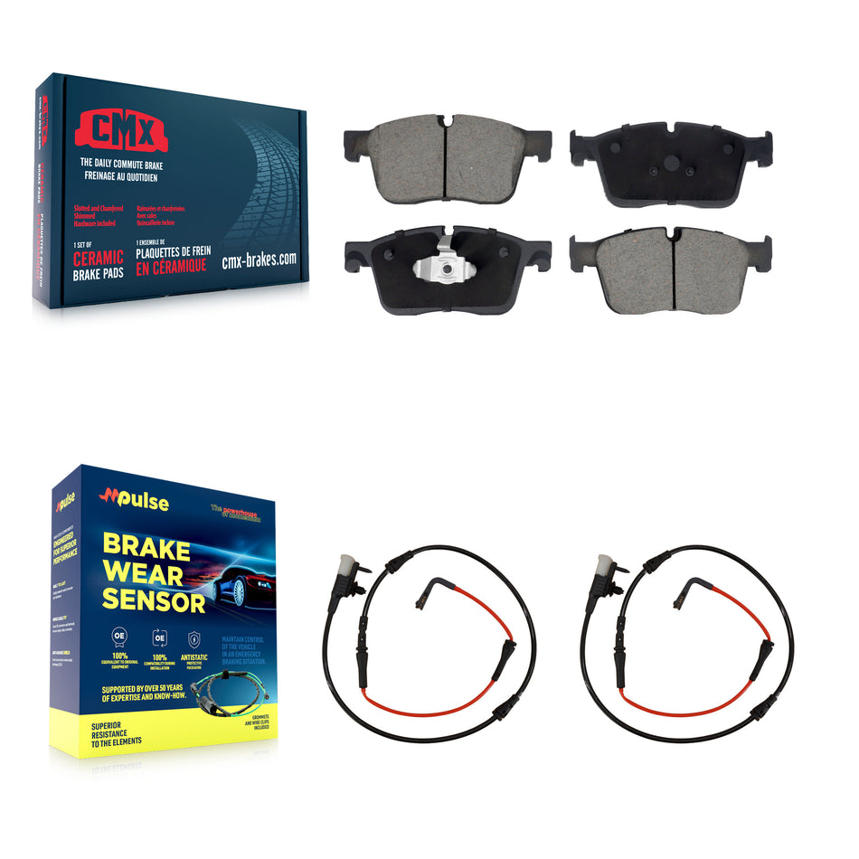 Front Ceramic Disc Brake Pads And Wear Sensor Pairs Kit For Jaguar XE KCW-100693