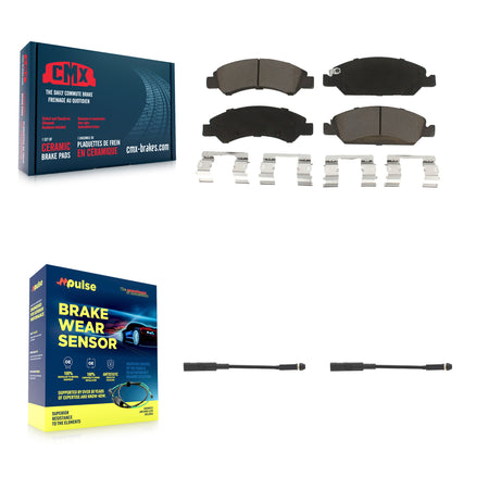 Front Ceramic Brake Pad & Wear Sensor Pair Kit For GMC Chevrolet Silverado 1500 LD Sierra KCW-100699
