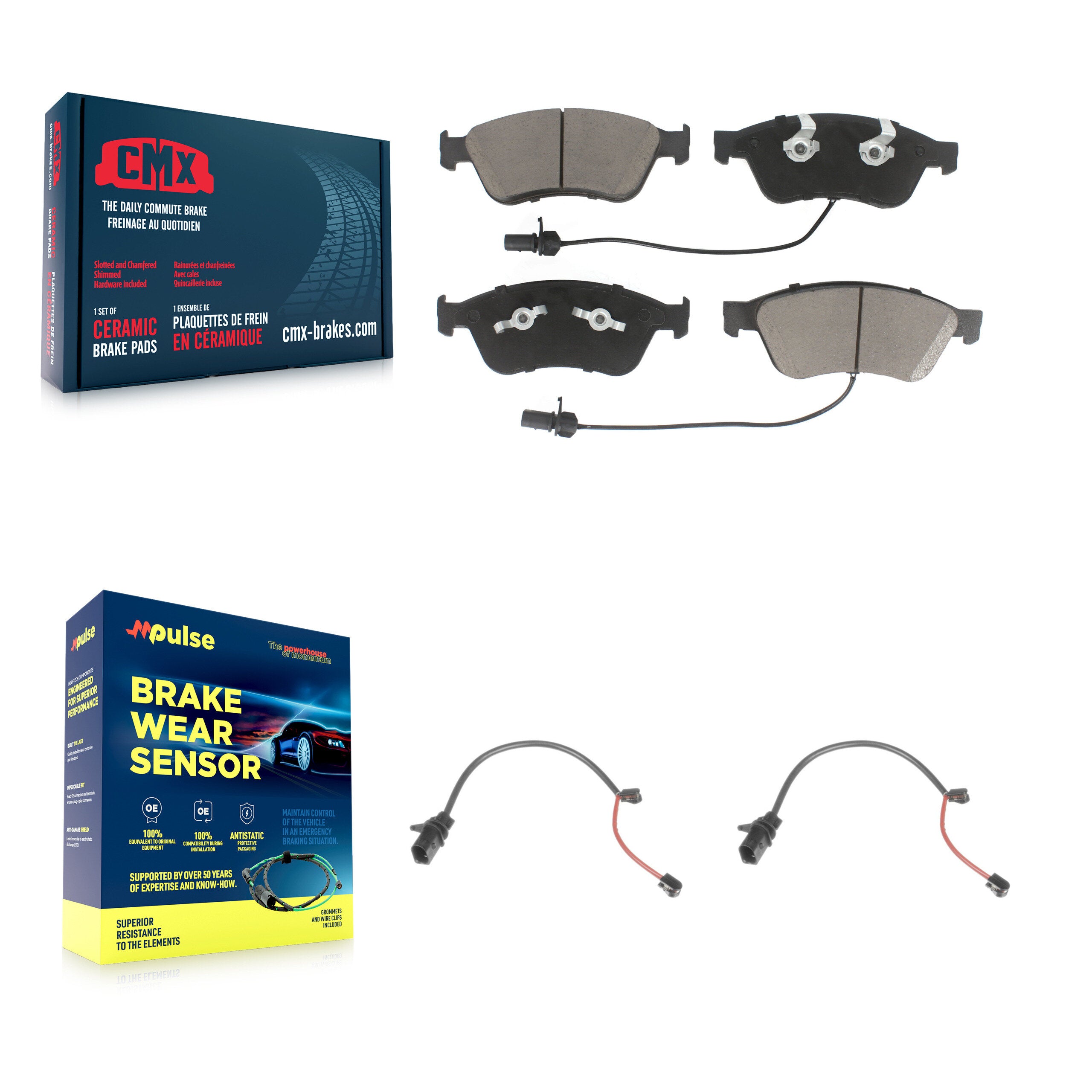 Front Ceramic Disc Brake Pads And Extra Wear Sensor Pairs Kit For 2011 Audi S6 5.2L KCW-100702