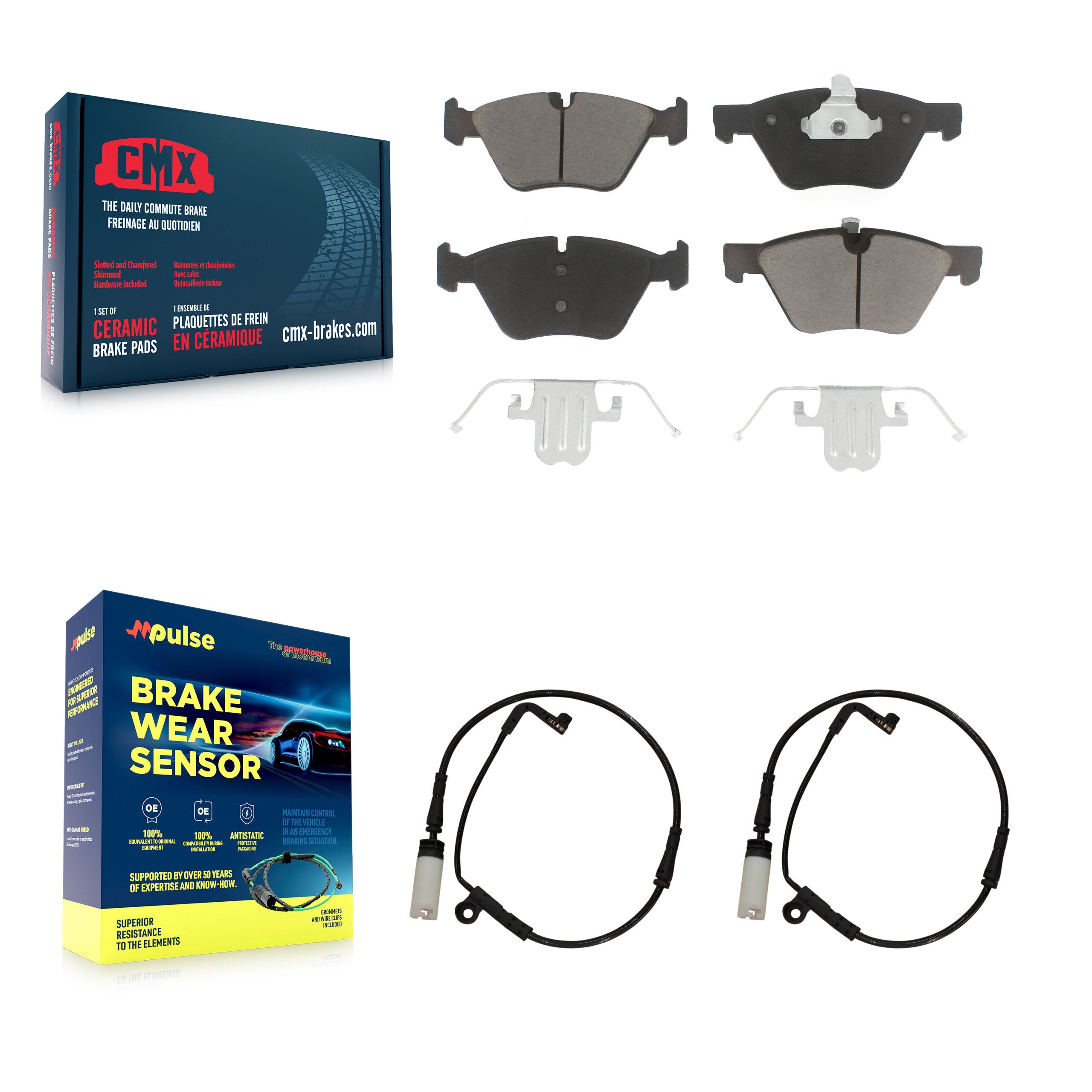 Front Ceramic Brake Pad Wear Sensor Pair Kit For BMW 525i With 310mm Diameter Rotor KCW-100711