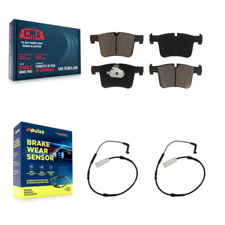 Front Ceramic Brake Pad Wear Sensor Pair Kit For 2012 BMW 328i with Black Painted Caliper KCW-100717