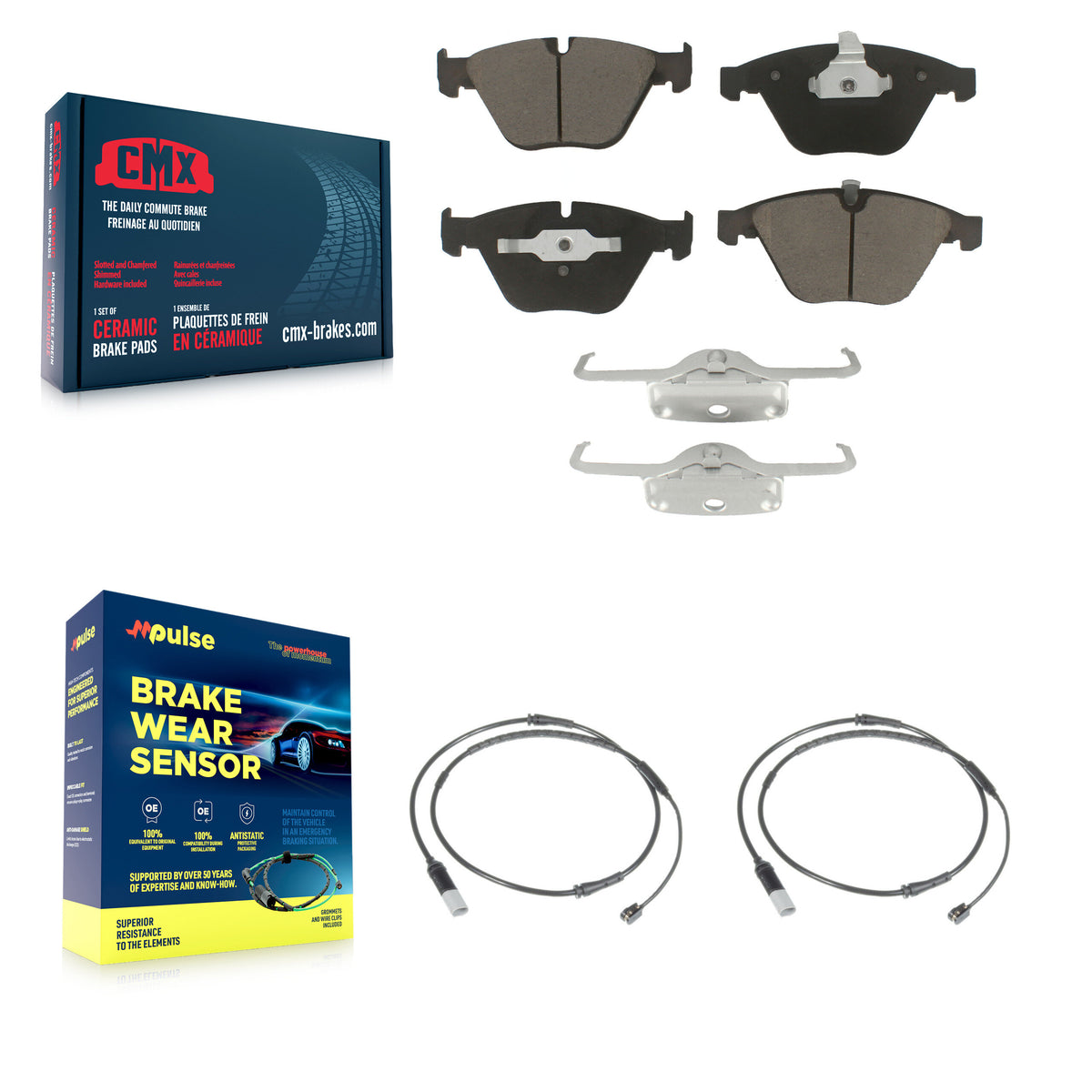 Front Ceramic Disc Brake Pads And Wear Sensor Pairs Kit For 2010 BMW 535i Base with 3.0L KCW-100730