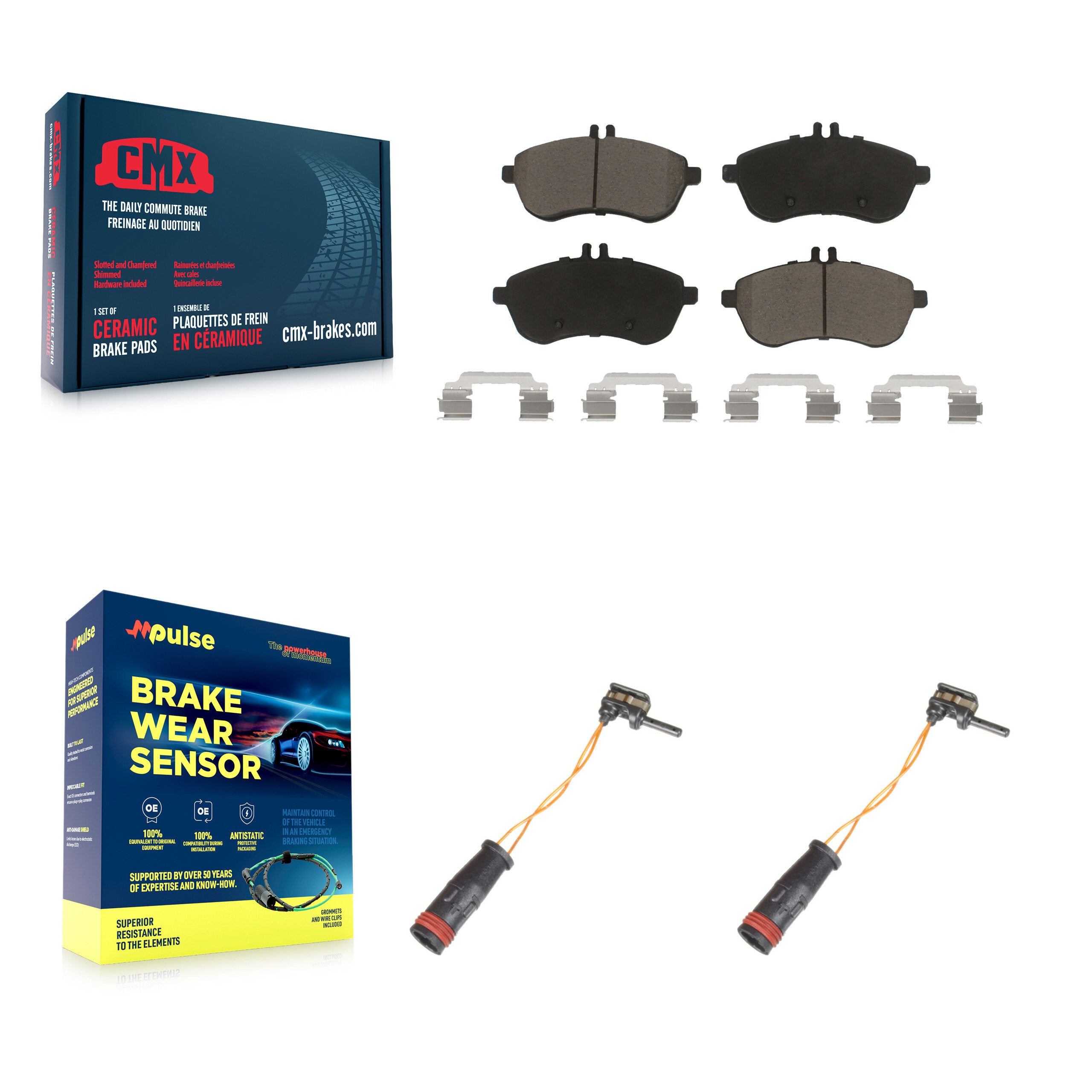 Front Ceramic Disc Brake Pad Wear Sensor Pair Kit For Mercedes-Benz C300 C250 C230 SLK250 KCW-100732
