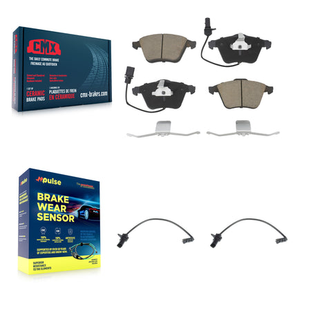 Front Ceramic Disc Brake Pads And Extra Wear Sensor Pairs Kit For 2011 Audi A6 KCW-100747
